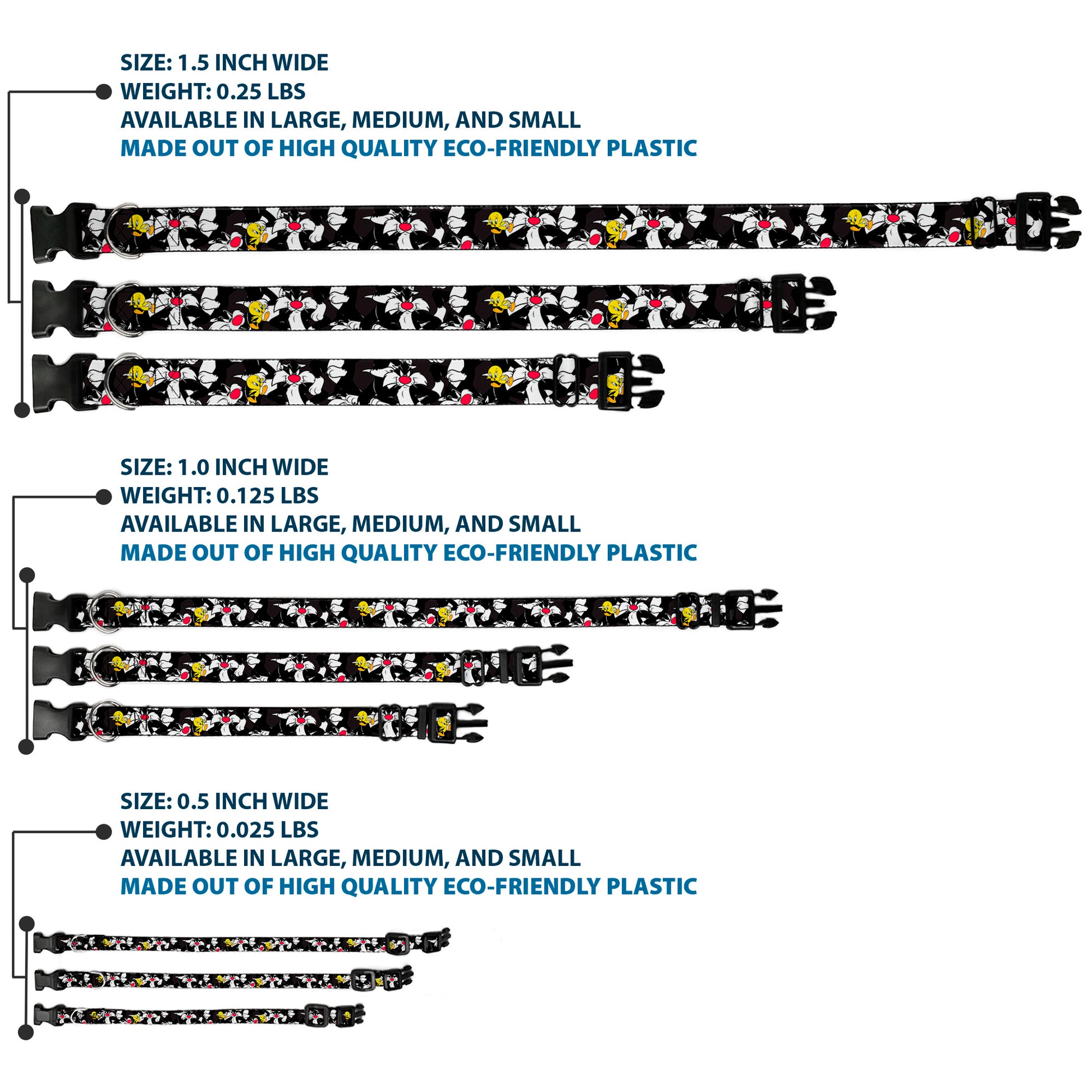 Plastic Clip Collar - Sylvester and Tweety Poses Scattered Charcoal Plastic Clip Collars Looney Tunes