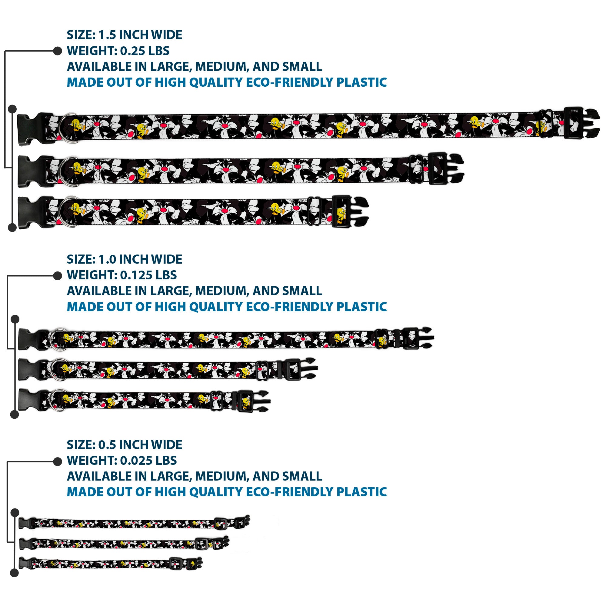 Plastic Clip Collar - Sylvester and Tweety Poses Scattered Charcoal Plastic Clip Collars Looney Tunes