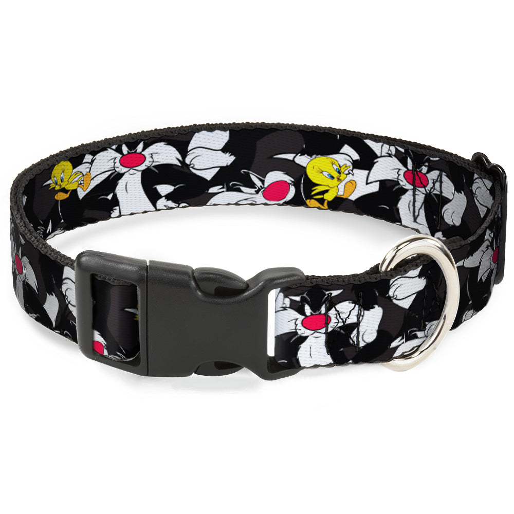 Plastic Clip Collar - Sylvester and Tweety Poses Scattered Charcoal Plastic Clip Collars Looney Tunes