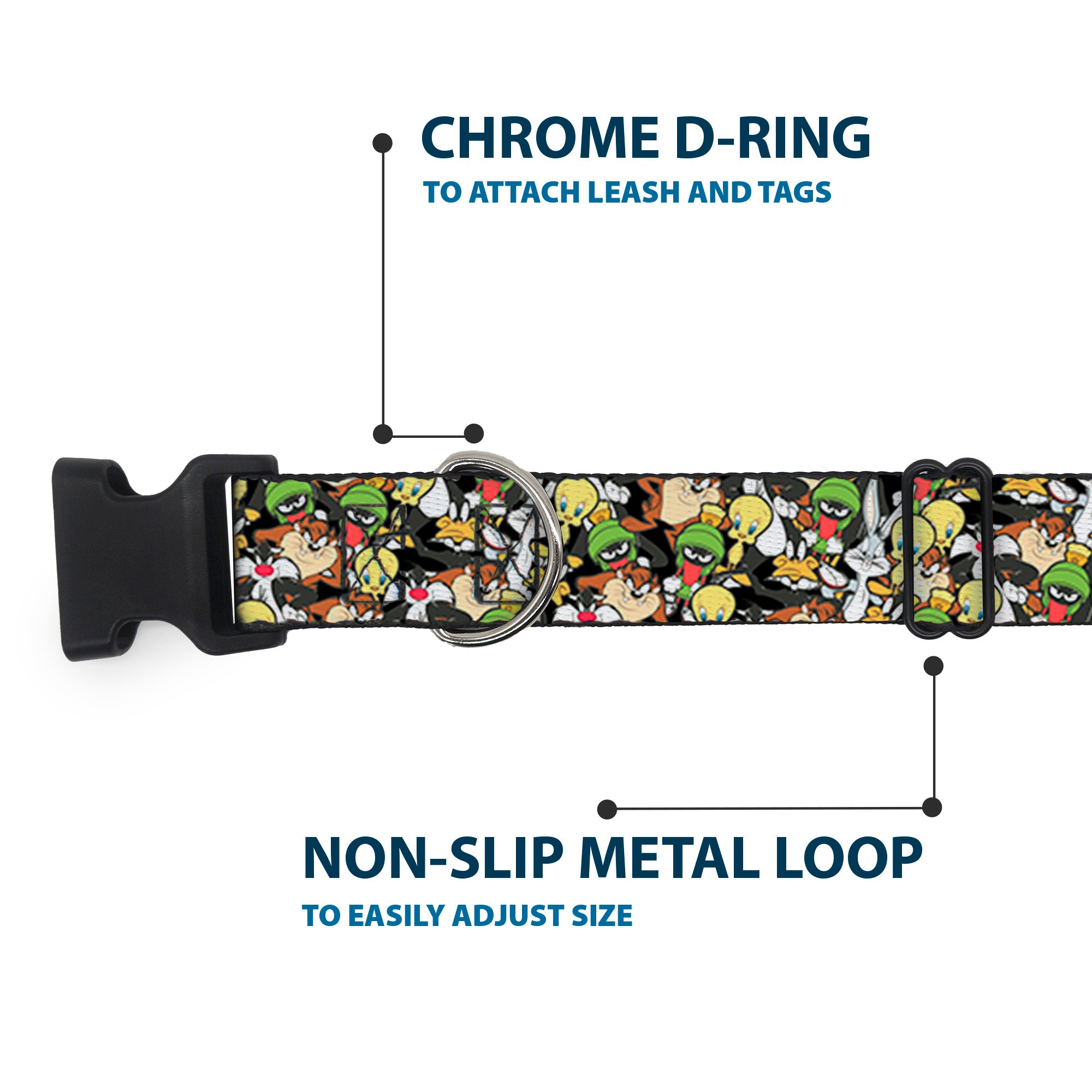 Plastic Clip Collar - Looney Tunes 6-Character Stacked Collage4 Plastic Clip Collars Looney Tunes
