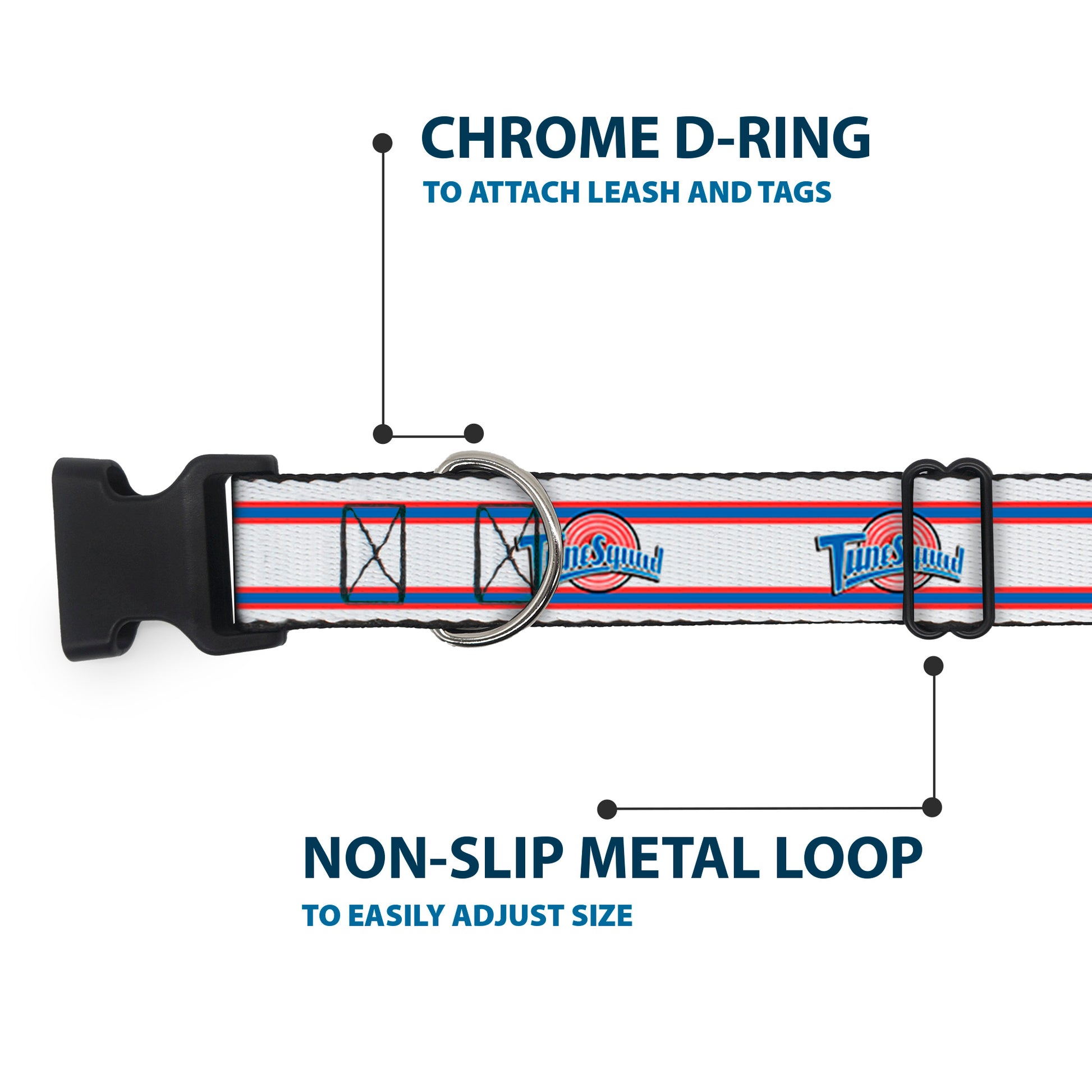 Plastic Clip Collar - Space Jam TUNE SQUAD Logo Stripe White/Red/Blue Plastic Clip Collars Looney Tunes
