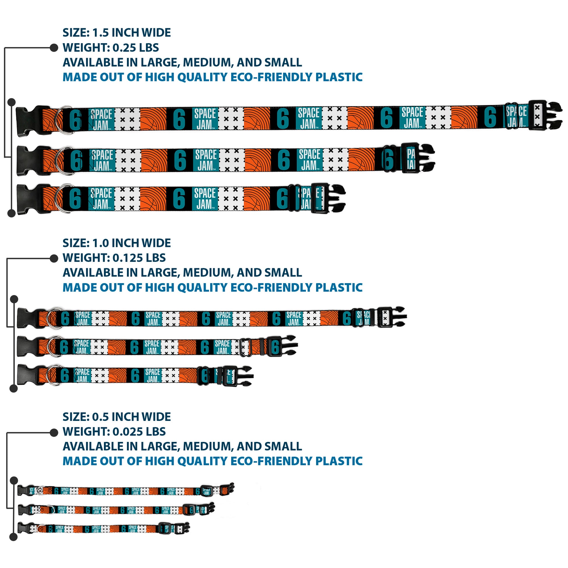 Plastic Clip Collar - SPACE JAM Number 6 Blocks Black/Turquoise/White/Red Plastic Clip Collars Looney Tunes