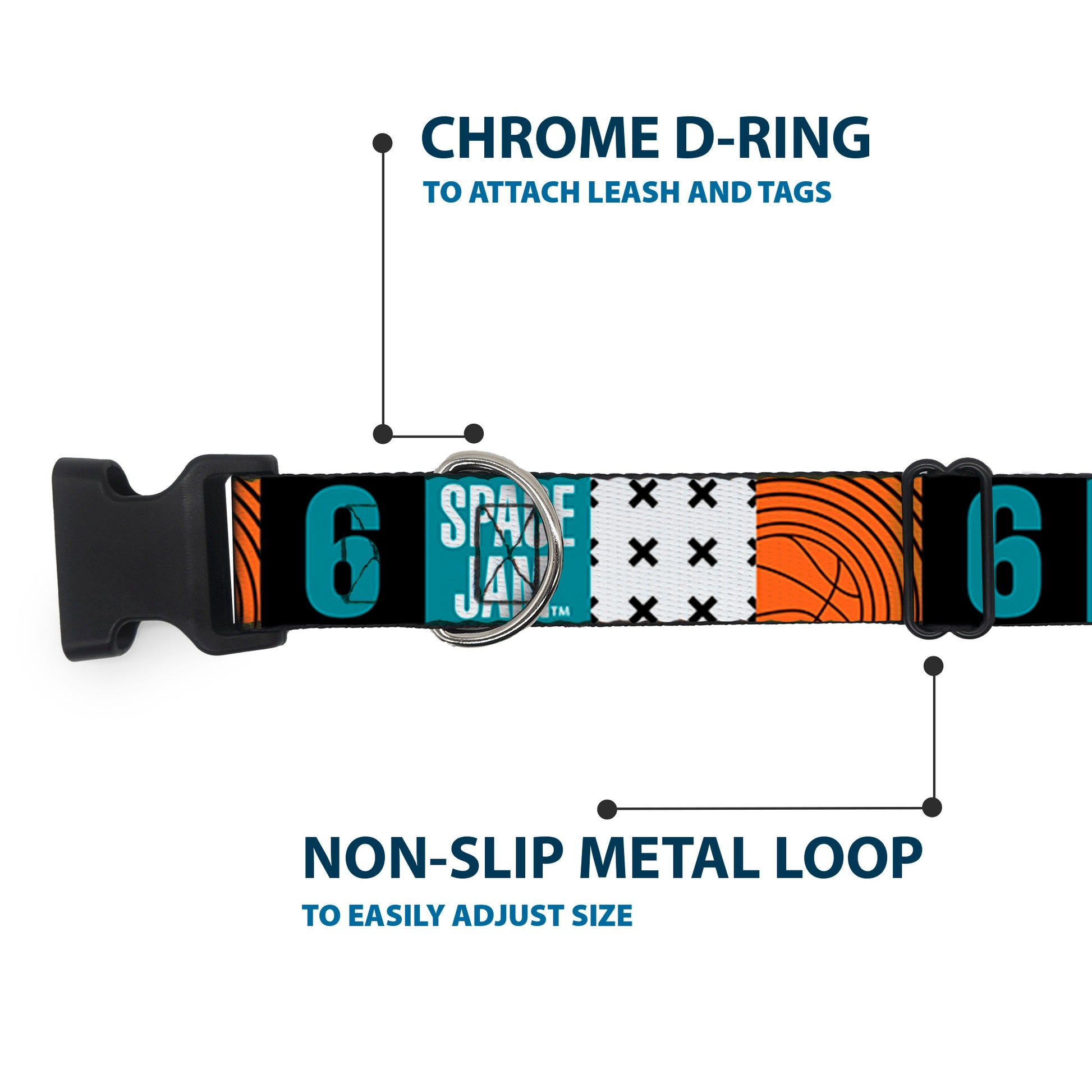 Plastic Clip Collar - SPACE JAM Number 6 Blocks Black/Turquoise/White/Red Plastic Clip Collars Looney Tunes