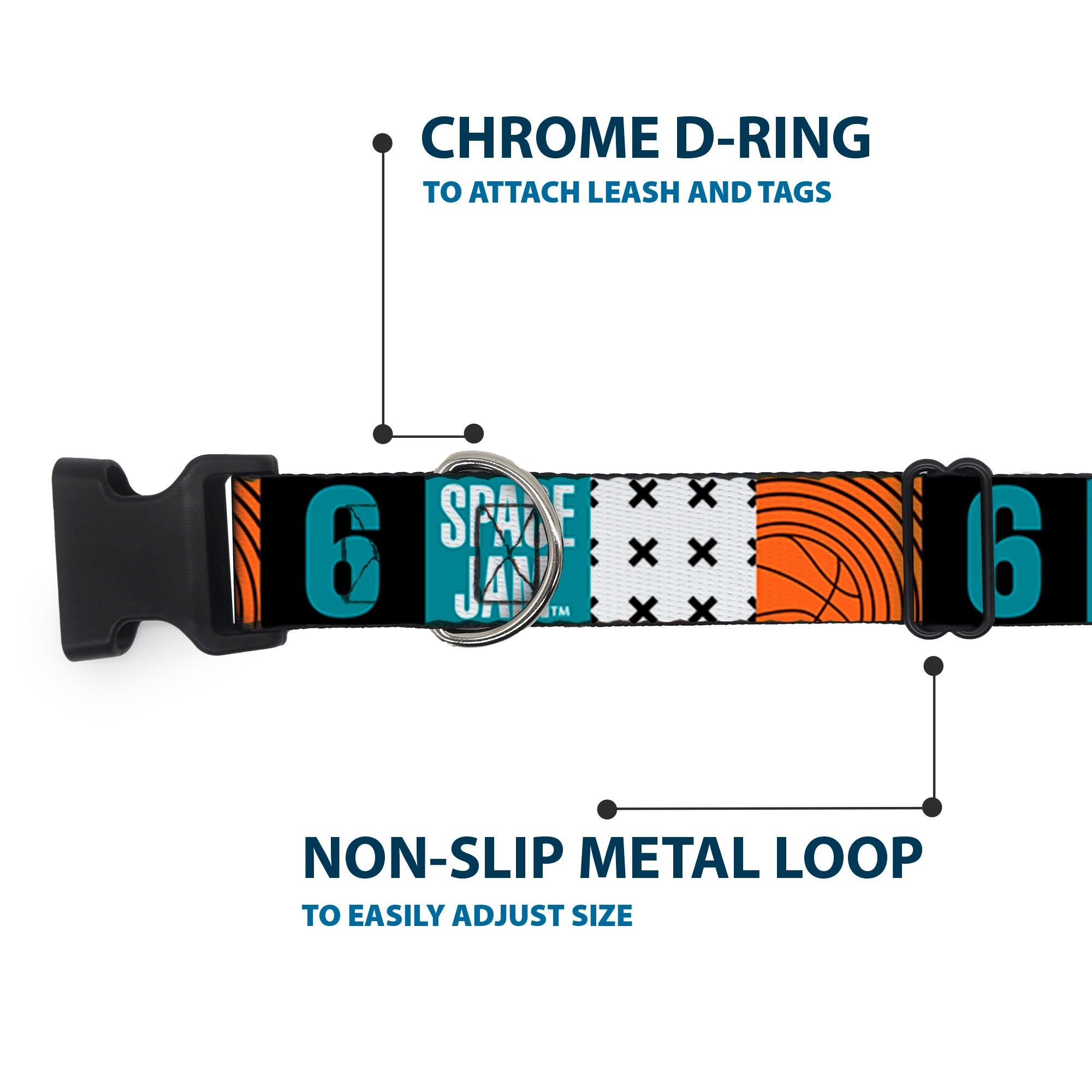 Plastic Clip Collar - SPACE JAM Number 6 Blocks Black/Turquoise/White/Red Plastic Clip Collars Looney Tunes