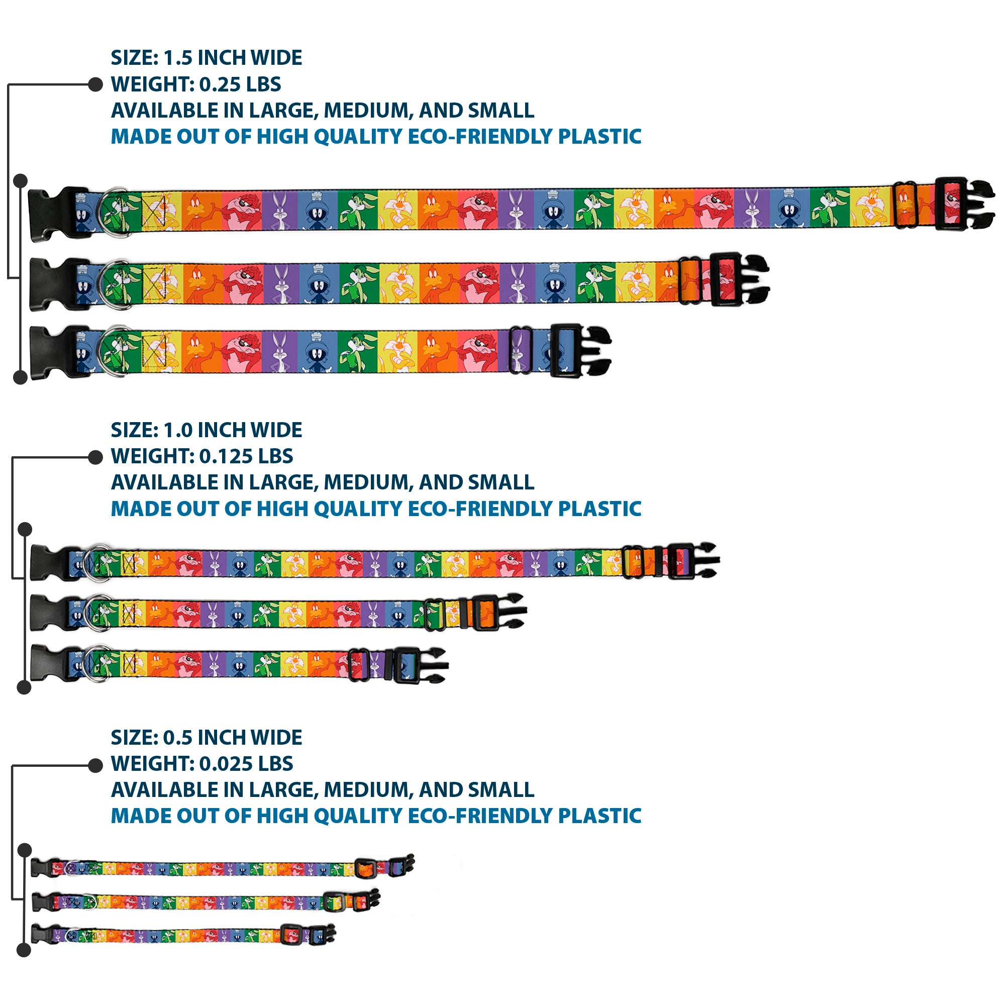 Plastic Clip Collar - Looney Tunes 6-Character Pose Pride Blocks Multi Color Plastic Clip Collars Looney Tunes