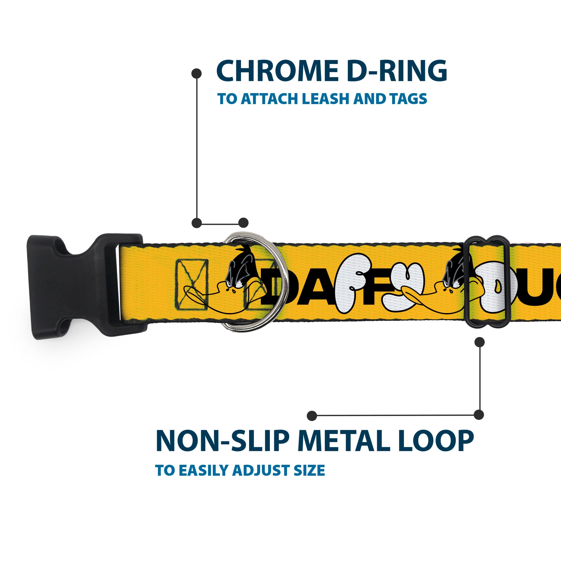 Plastic Clip Collar - DAFFY DUCK Smiling Face Text Orange Plastic Clip Collars Looney Tunes