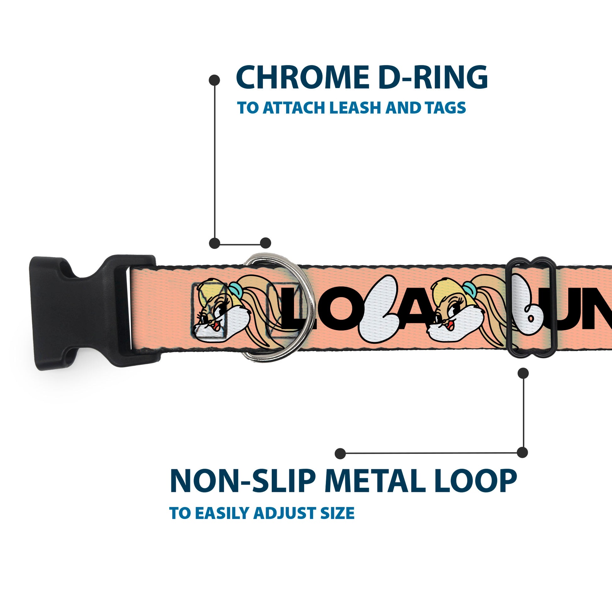 Plastic Clip Collar - LOLA BUNNY Smiling Face Text Peach Plastic Clip Collars Looney Tunes