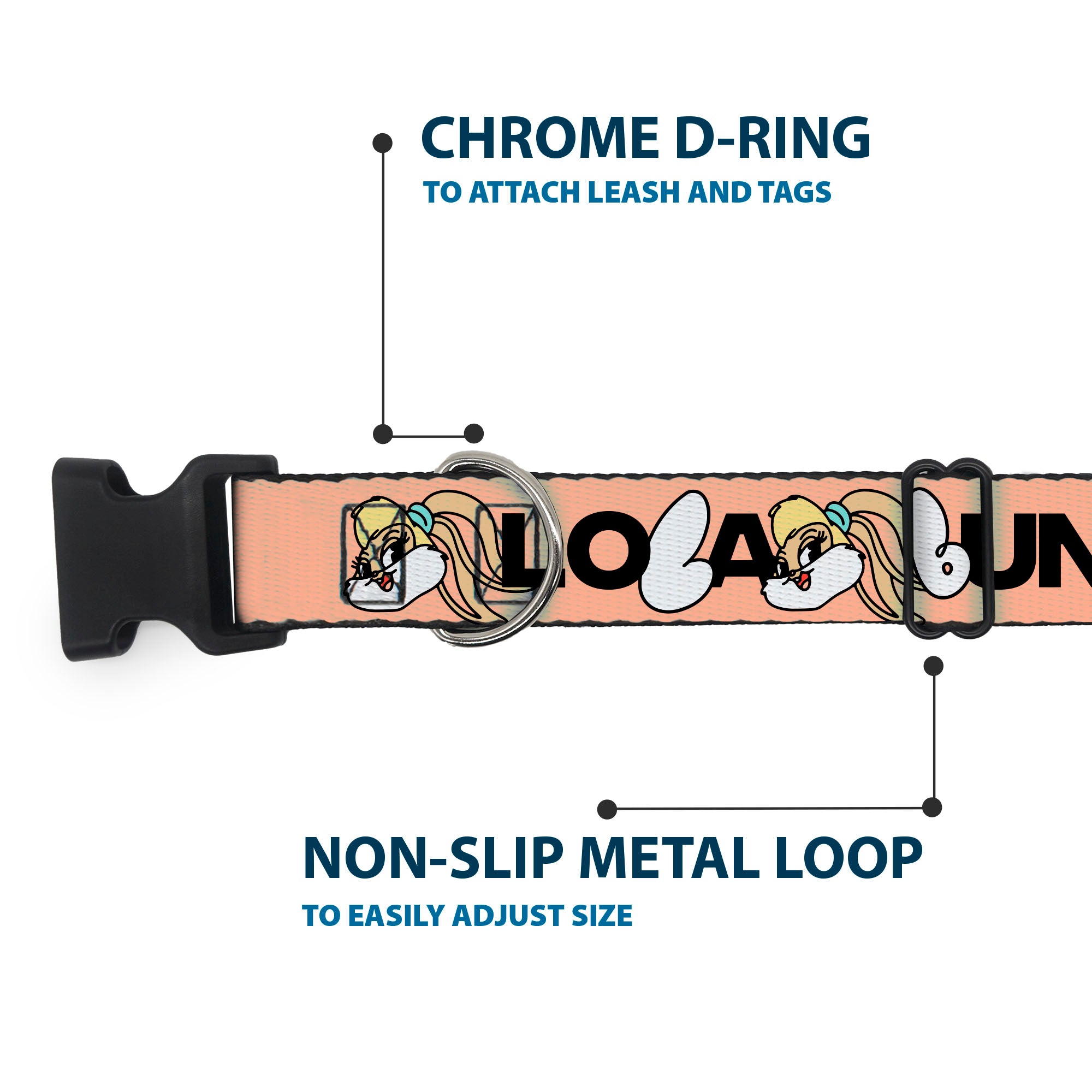 Plastic Clip Collar - LOLA BUNNY Smiling Face Text Peach Plastic Clip Collars Looney Tunes