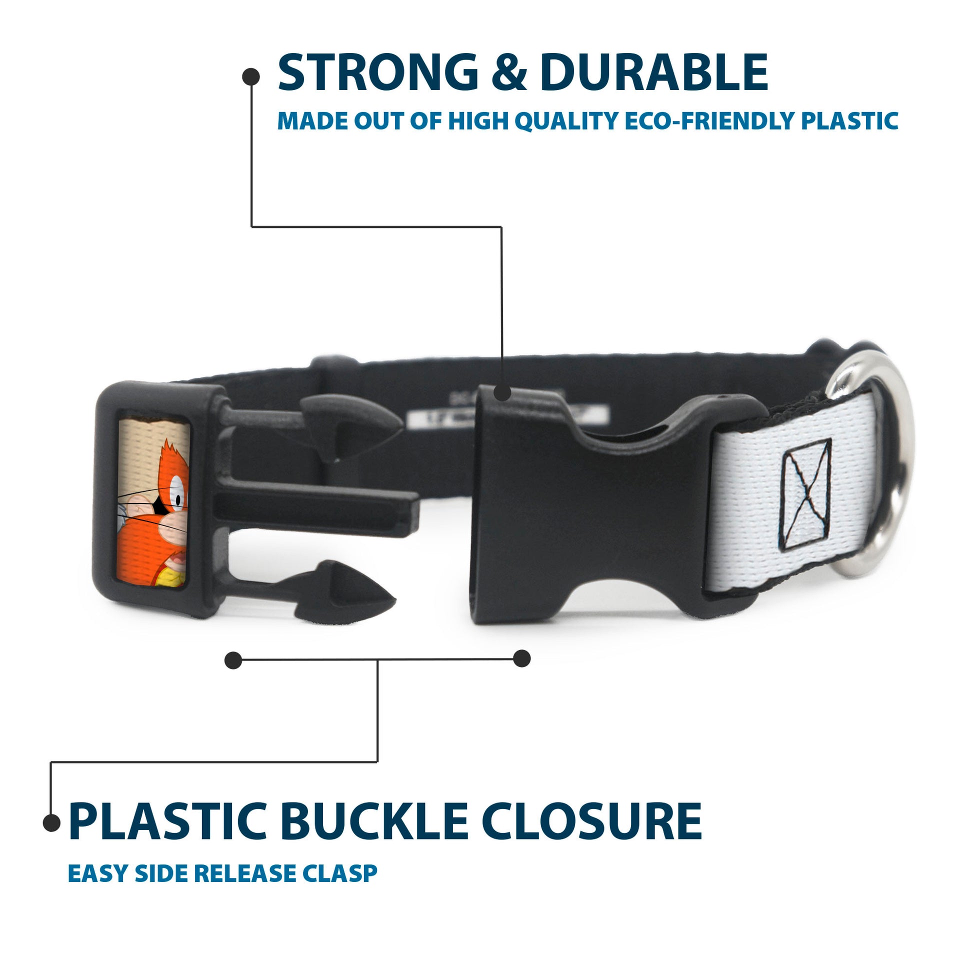 Plastic Clip Collar - Looney Tunes Nine Character Faces White Plastic Clip Collars Looney Tunes