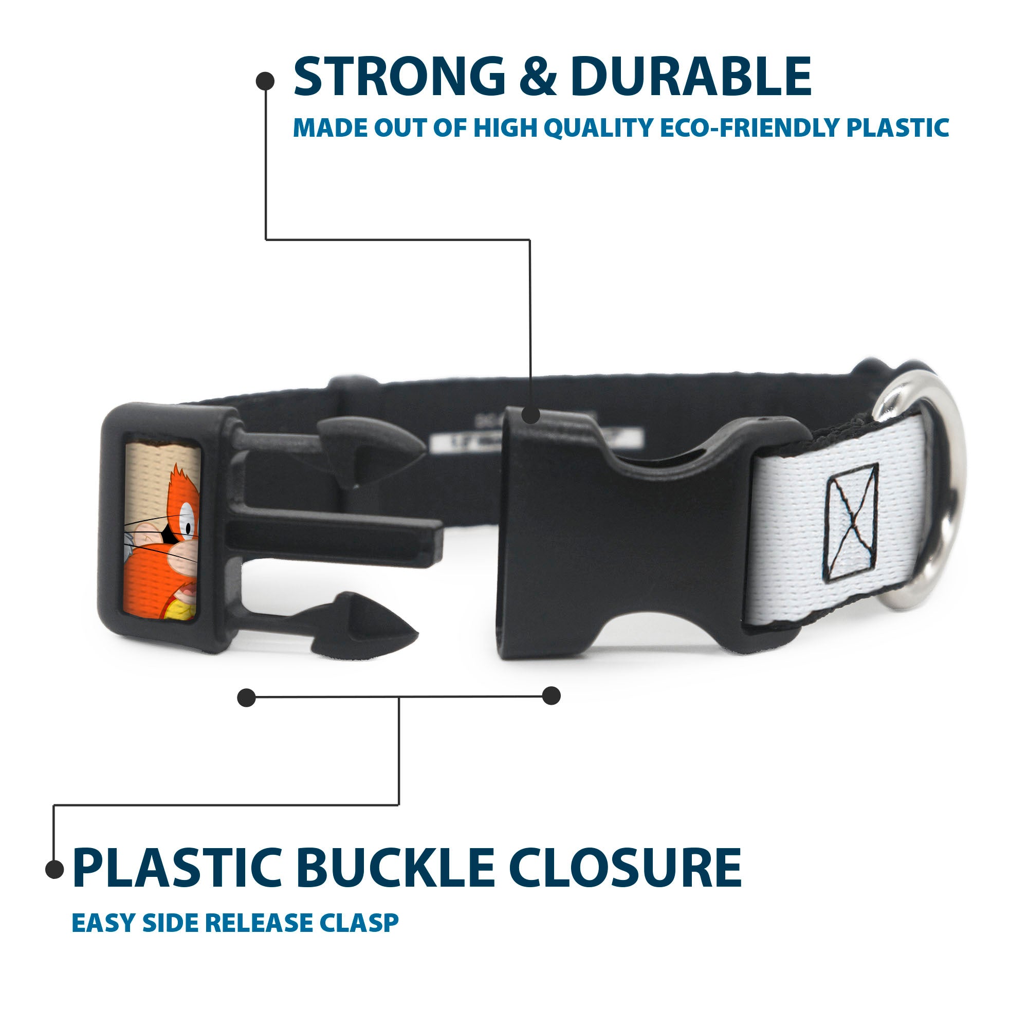 Plastic Clip Collar - Looney Tunes Nine Character Faces White Plastic Clip Collars Looney Tunes