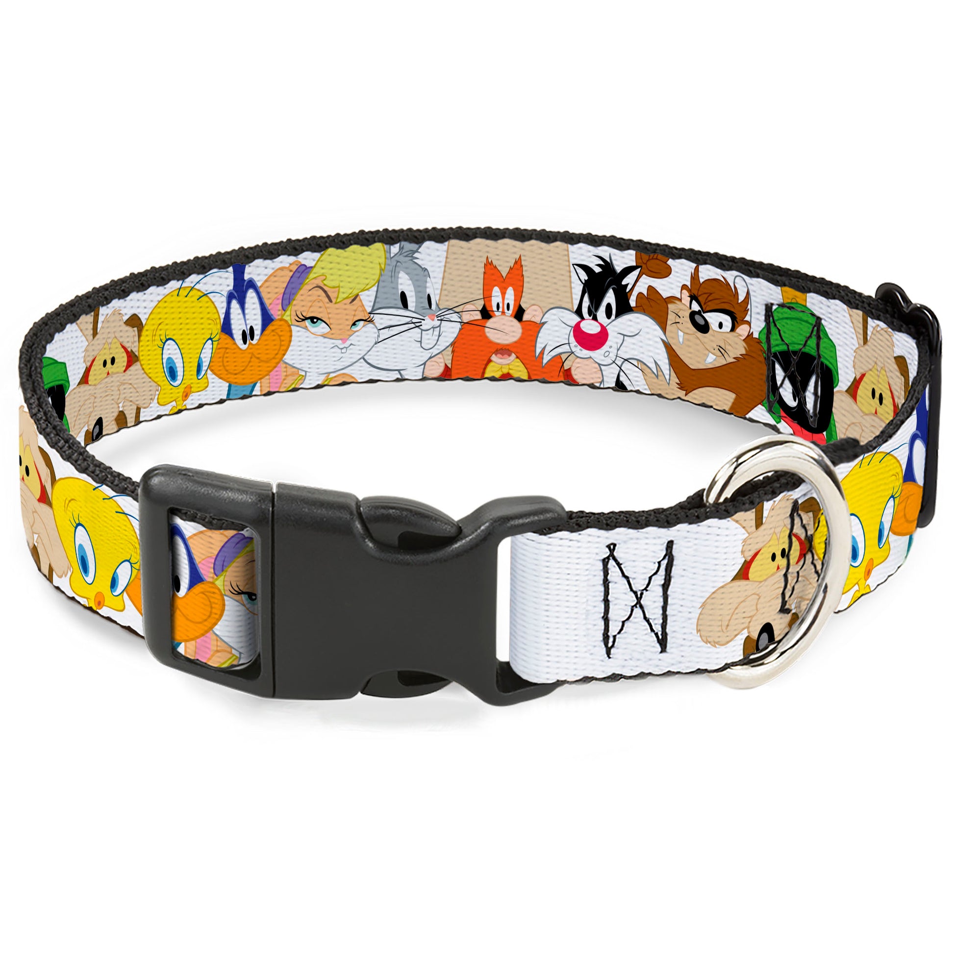 Plastic Clip Collar - Looney Tunes Nine Character Faces White Plastic Clip Collars Looney Tunes