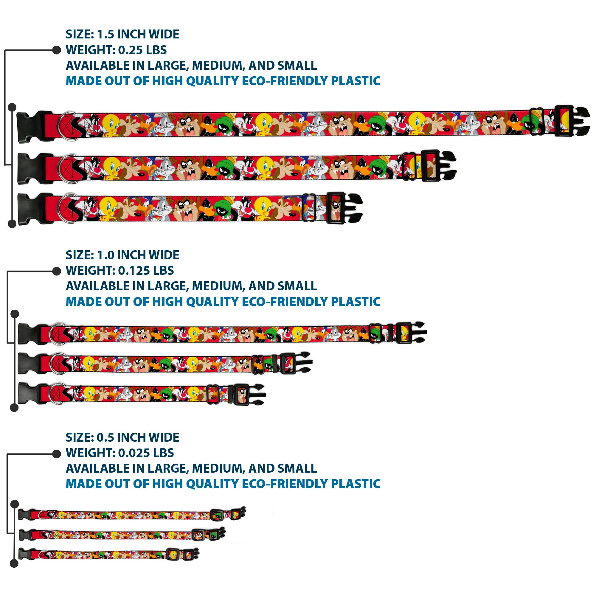 Plastic Clip Collar - Looney Tunes Eight Character Faces Red Plastic Clip Collars Looney Tunes