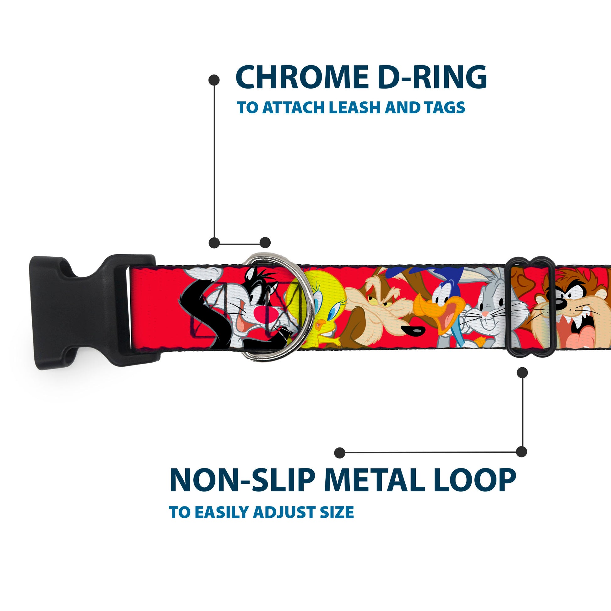 Plastic Clip Collar - Looney Tunes Eight Character Faces Red Plastic Clip Collars Looney Tunes