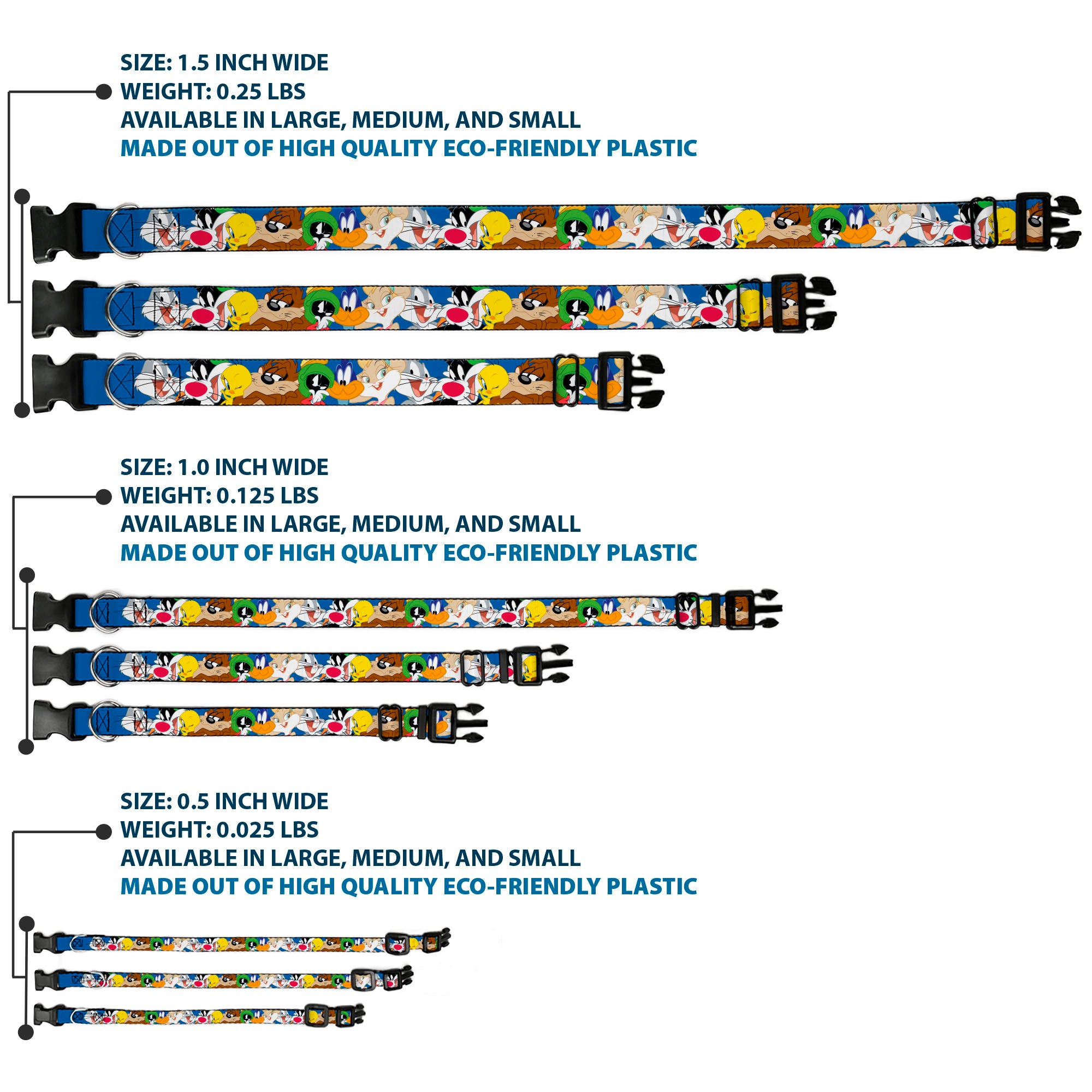Plastic Clip Collar - Looney Tunes Seven Character Faces Stacked Blue Plastic Clip Collars Looney Tunes