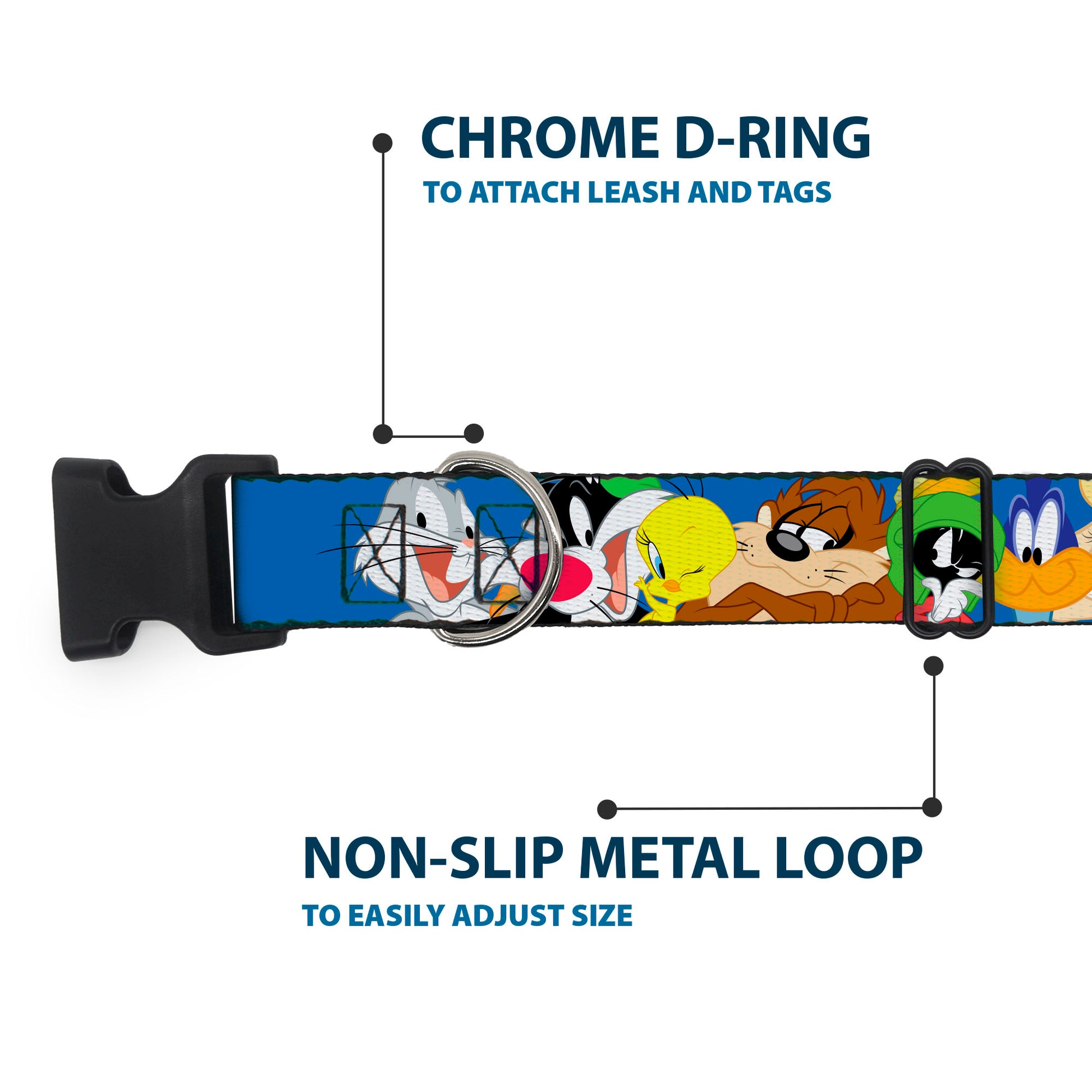 Plastic Clip Collar - Looney Tunes Seven Character Faces Stacked Blue Plastic Clip Collars Looney Tunes
