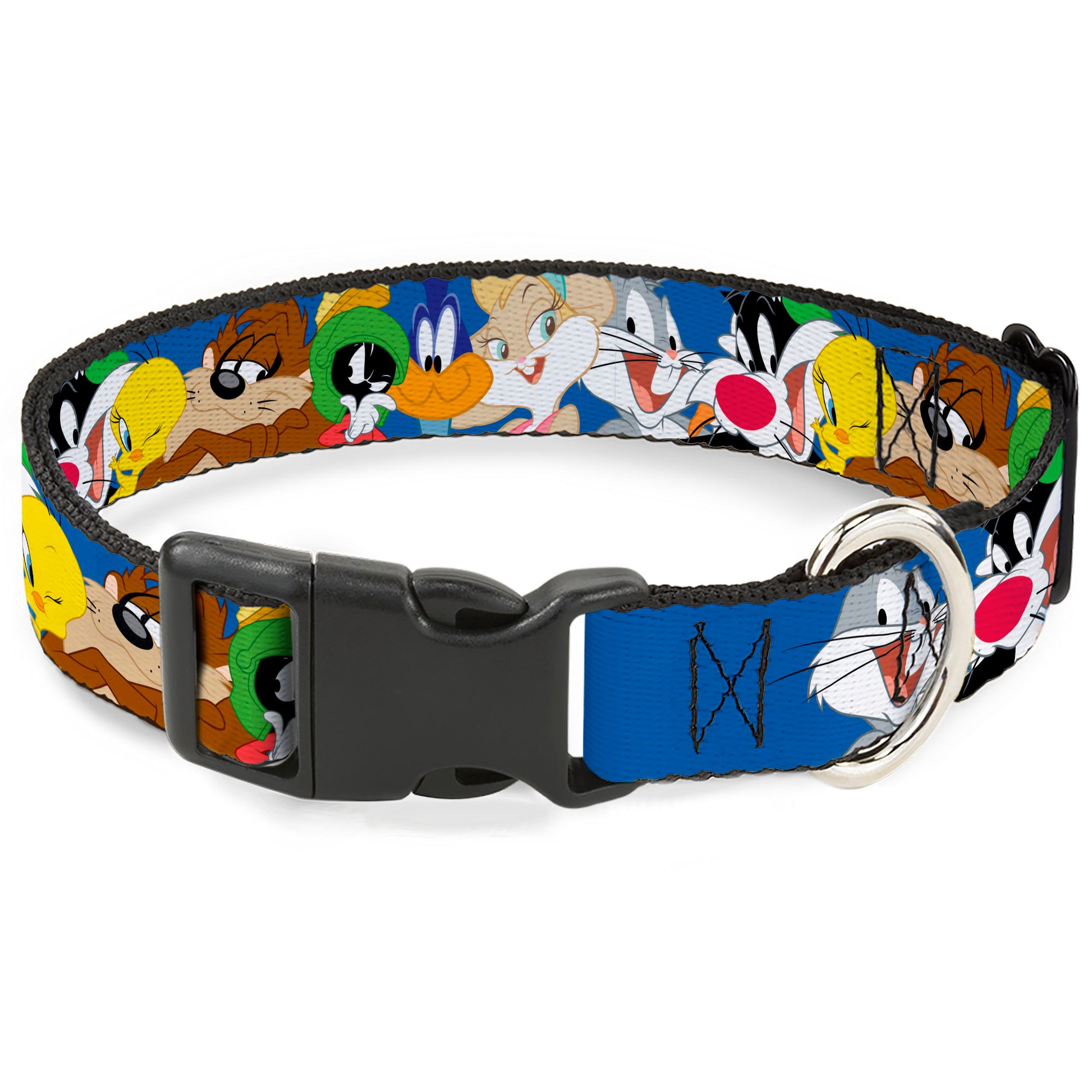 Plastic Clip Collar - Looney Tunes Seven Character Faces Stacked Blue Plastic Clip Collars Looney Tunes
