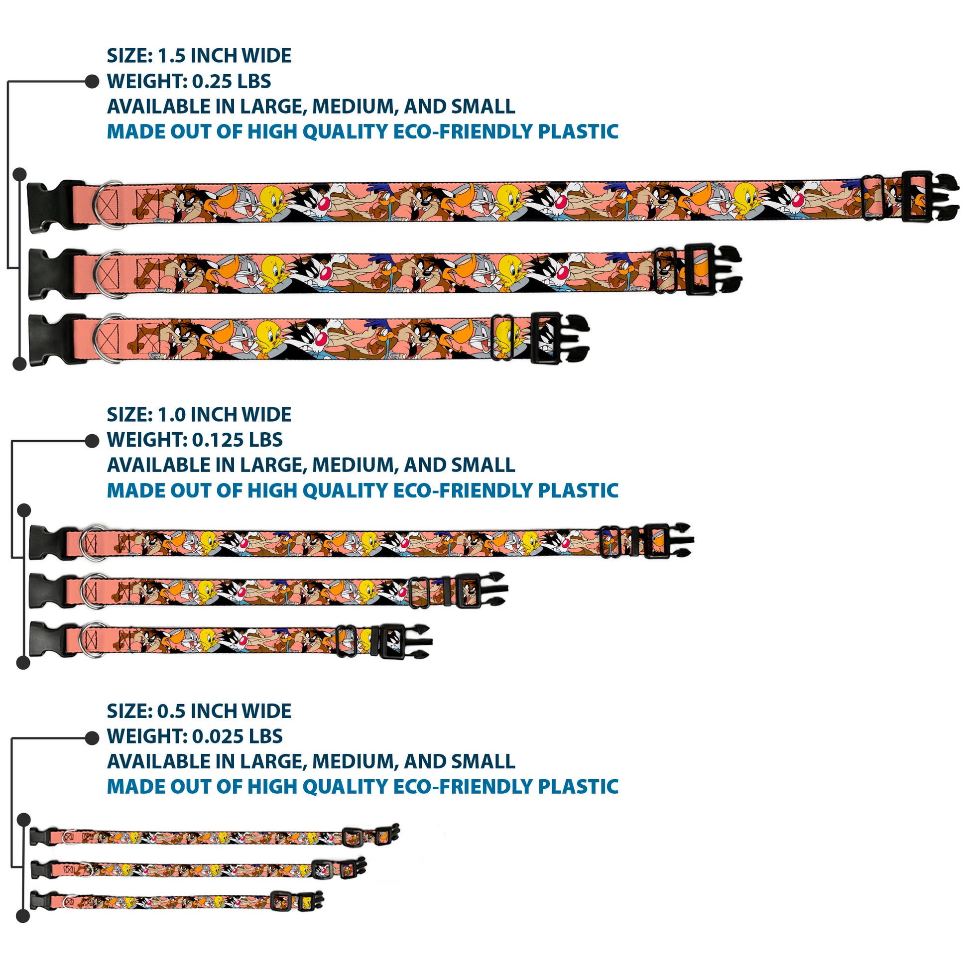 Plastic Clip Collar - Looney Tunes Seven Character Poses Stacked Peach Plastic Clip Collars Looney Tunes