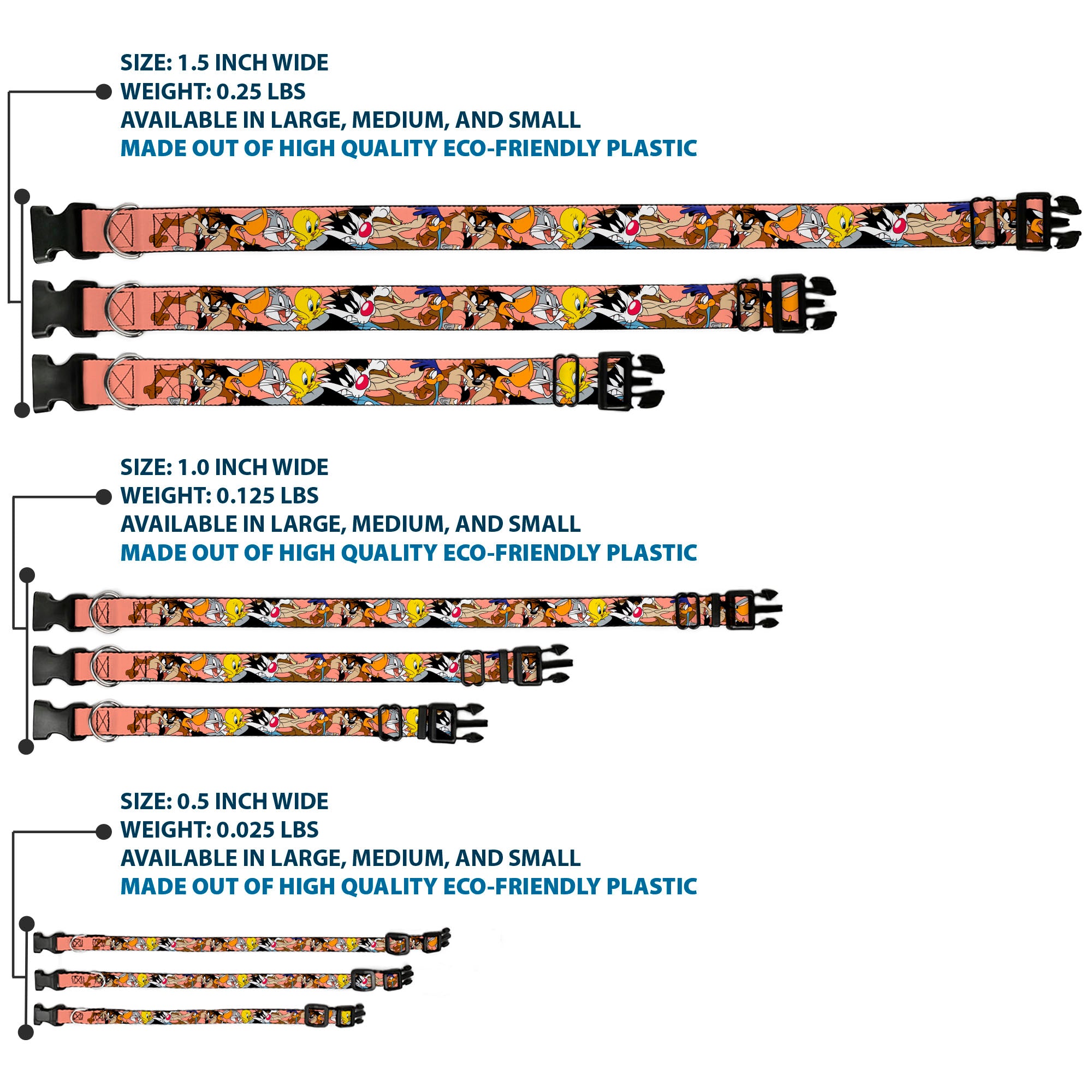 Plastic Clip Collar - Looney Tunes Seven Character Poses Stacked Peach Plastic Clip Collars Looney Tunes