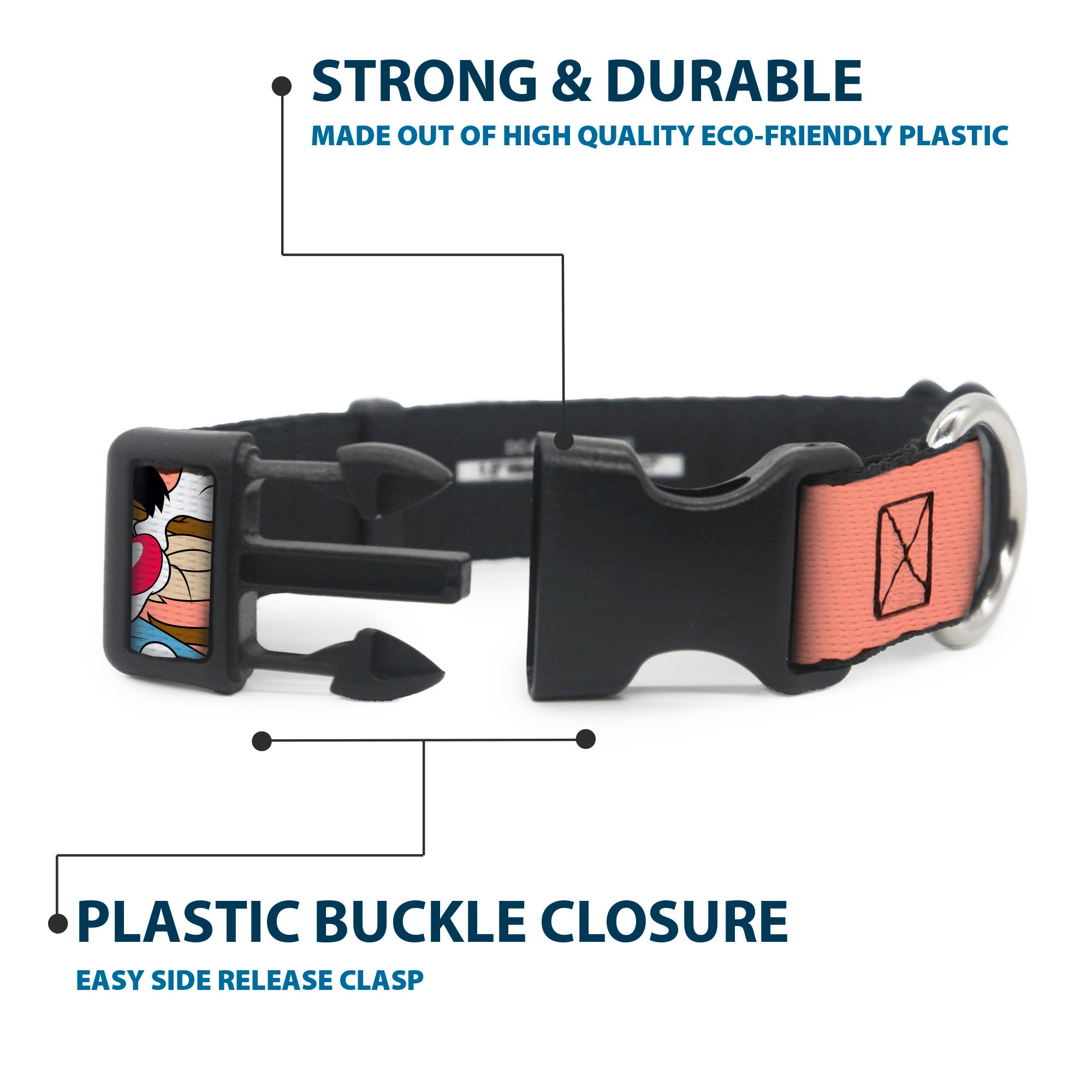 Plastic Clip Collar - Looney Tunes Seven Character Poses Stacked Peach Plastic Clip Collars Looney Tunes