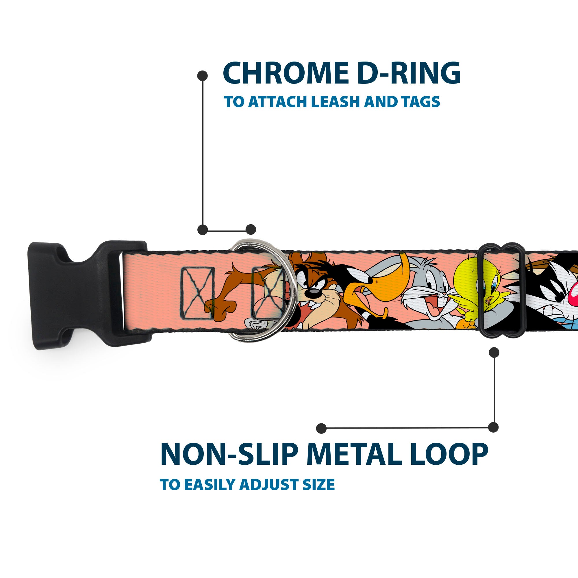 Plastic Clip Collar - Looney Tunes Seven Character Poses Stacked Peach Plastic Clip Collars Looney Tunes