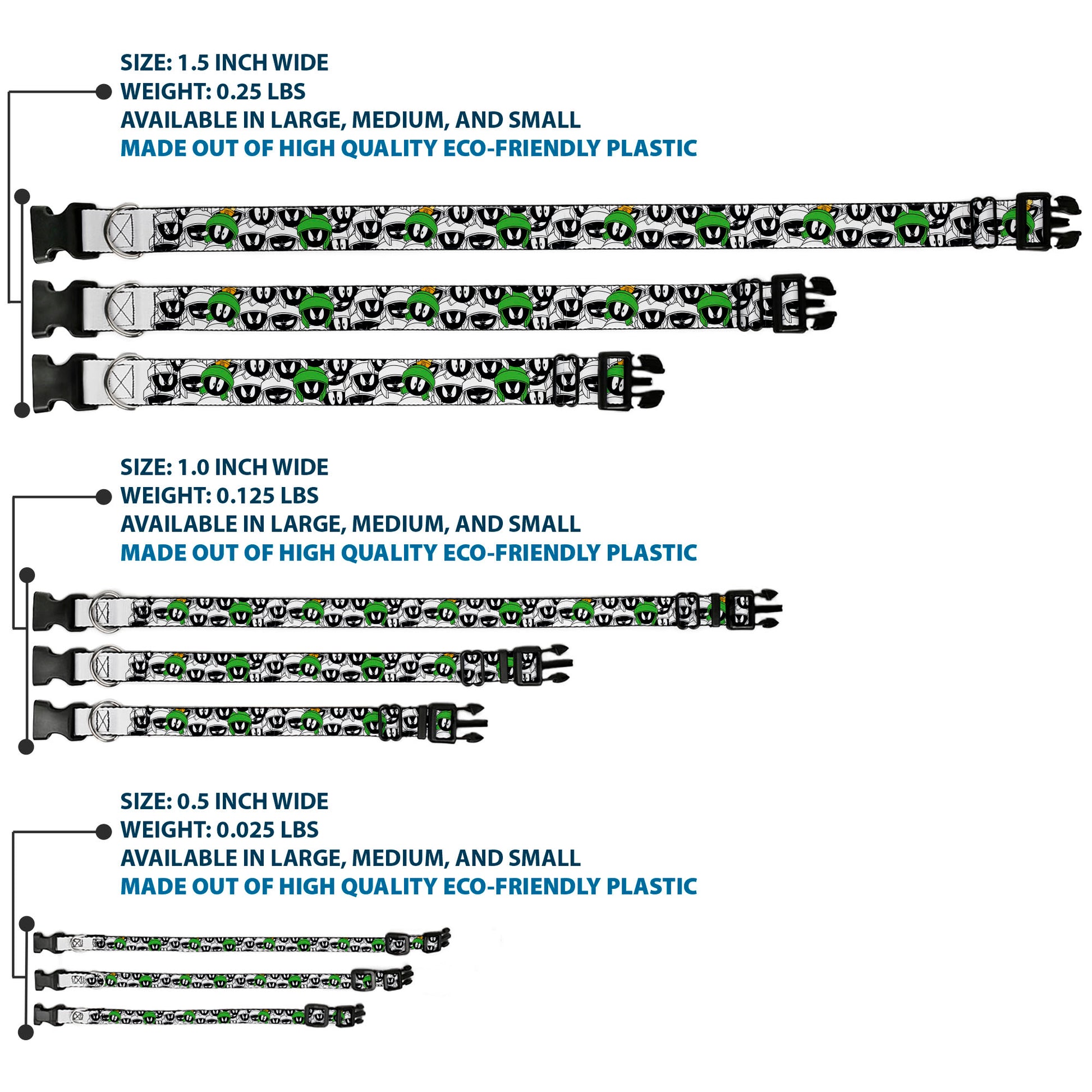 Plastic Clip Collar - Marvin the Martian Faces Stacked White/Black/Full Color Plastic Clip Collars Looney Tunes