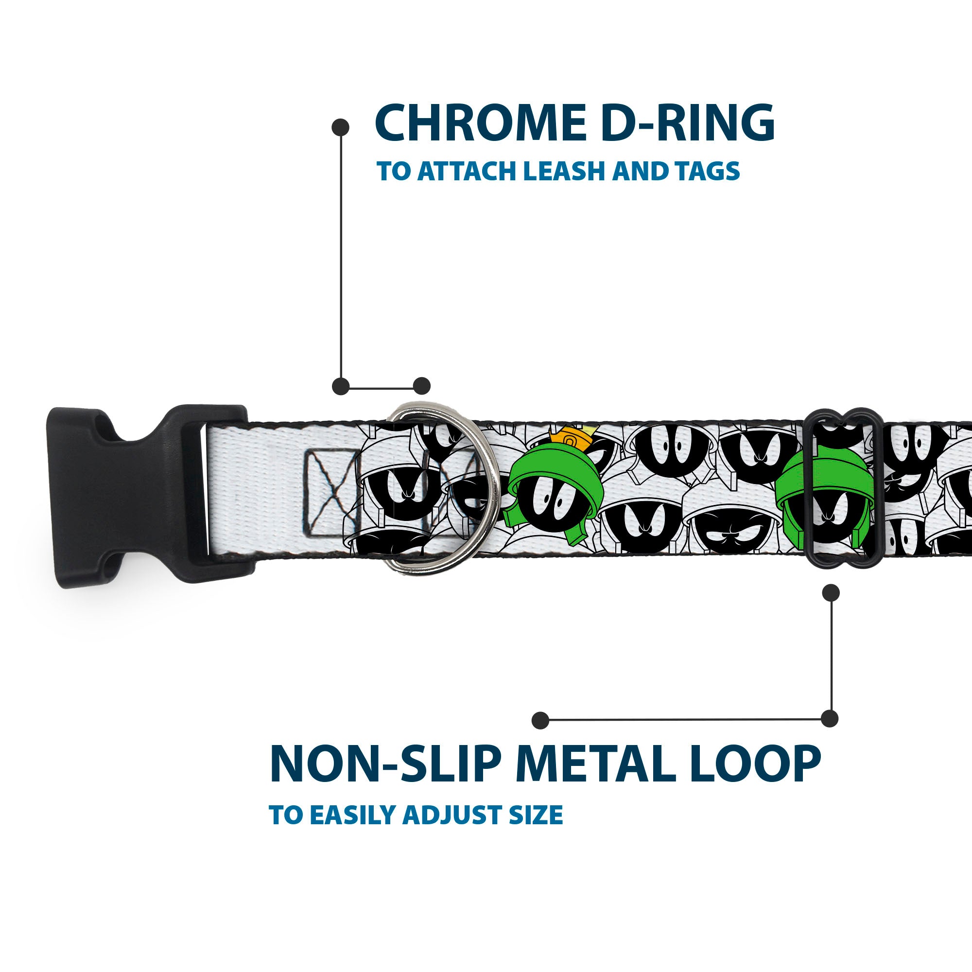 Plastic Clip Collar - Marvin the Martian Faces Stacked White/Black/Full Color Plastic Clip Collars Looney Tunes