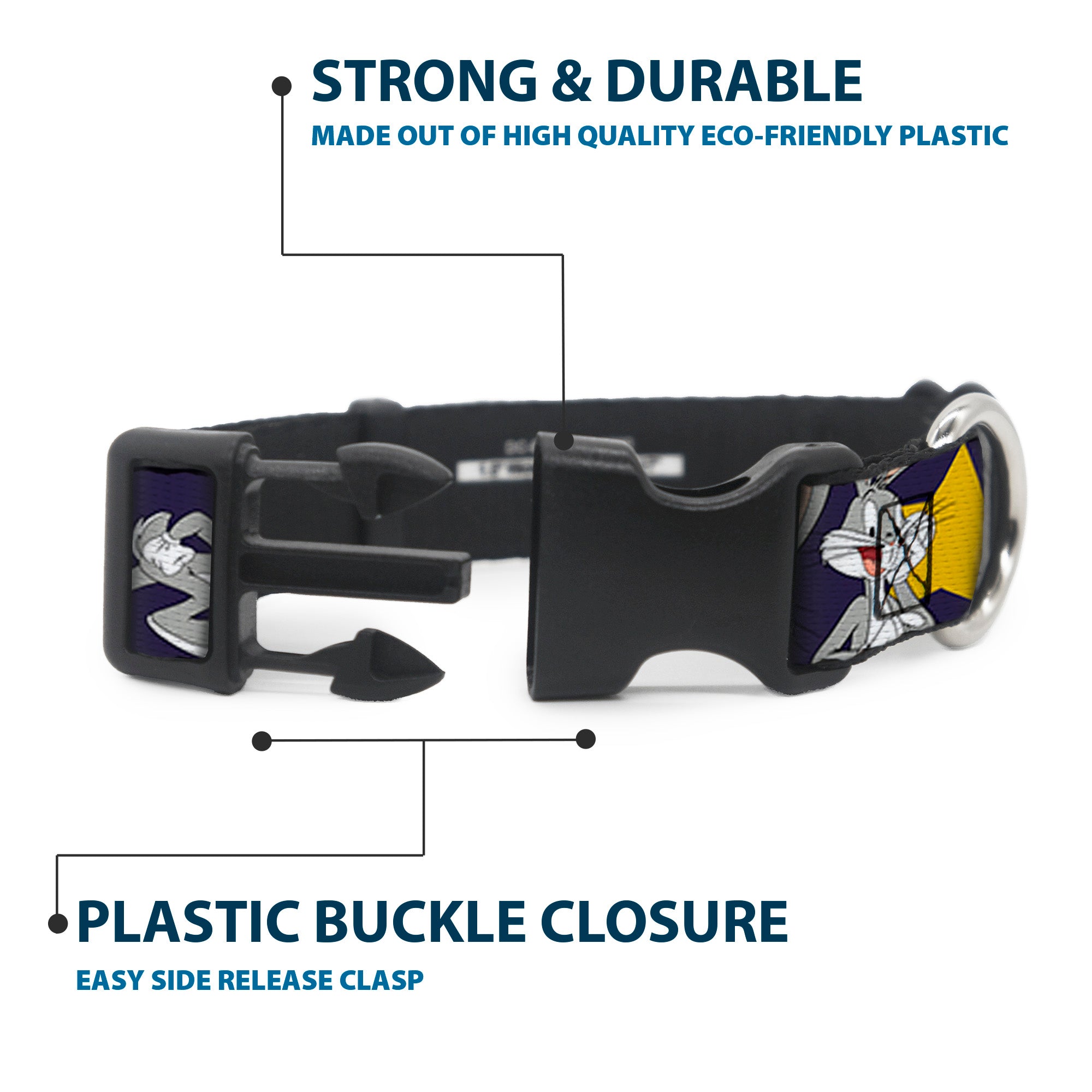 Plastic Clip Collar - Bugs Bunny Poses/Stars Navy Plastic Clip Collars Looney Tunes