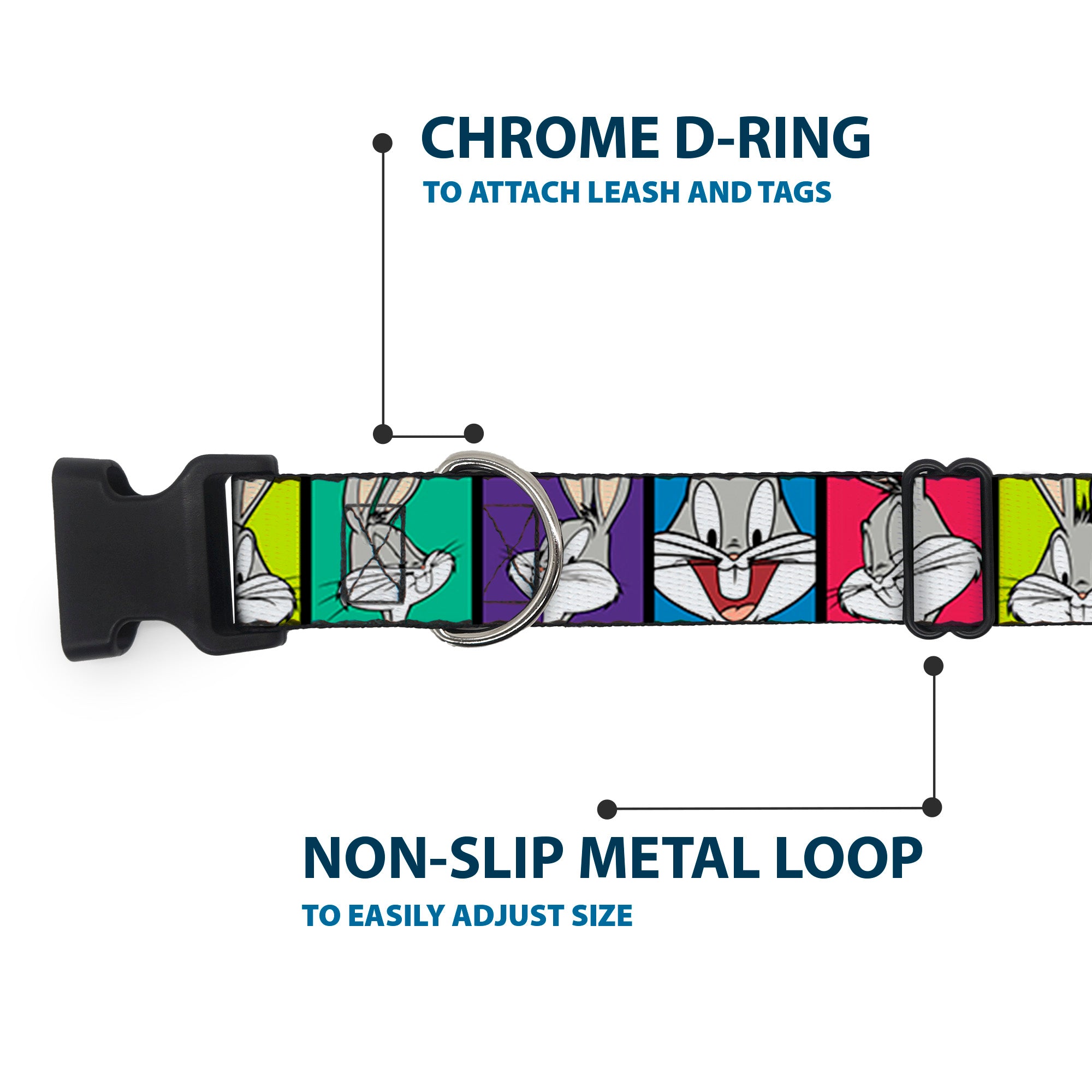 Plastic Clip Collar - Bugs Bunny Expression Blocks Multi Color Plastic Clip Collars Looney Tunes