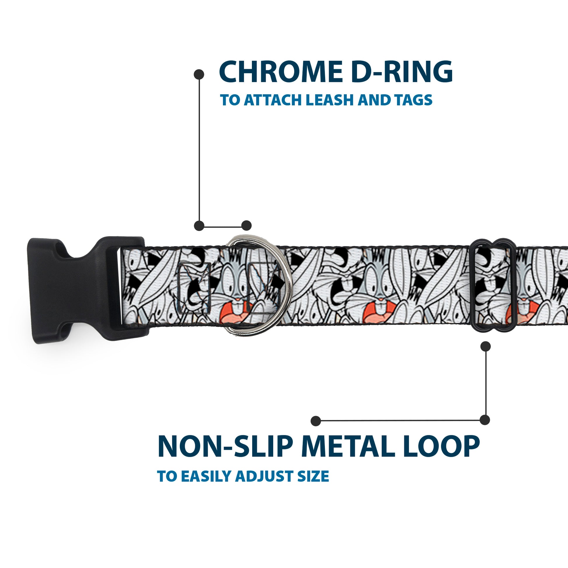 Plastic Clip Collar - Bugs Bunny Expressions Stacked White/Black/Gray Plastic Clip Collars Looney Tunes