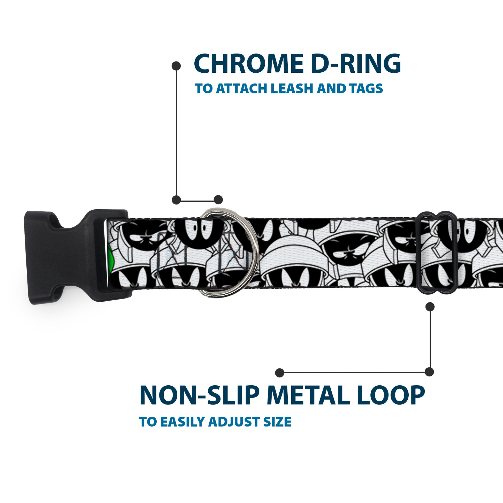 Plastic Clip Collar - Marvin the Martian Expressions Stacked White/Black/Green/Gold Plastic Clip Collars Looney Tunes