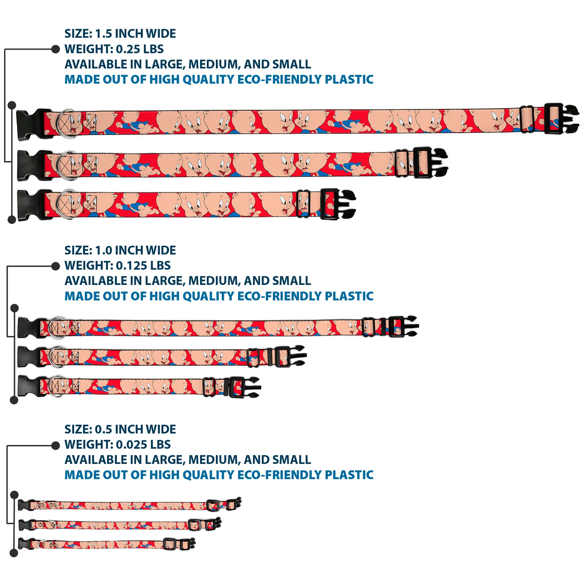 Plastic Clip Collar - Porky Pig Expressions Red Plastic Clip Collars Looney Tunes