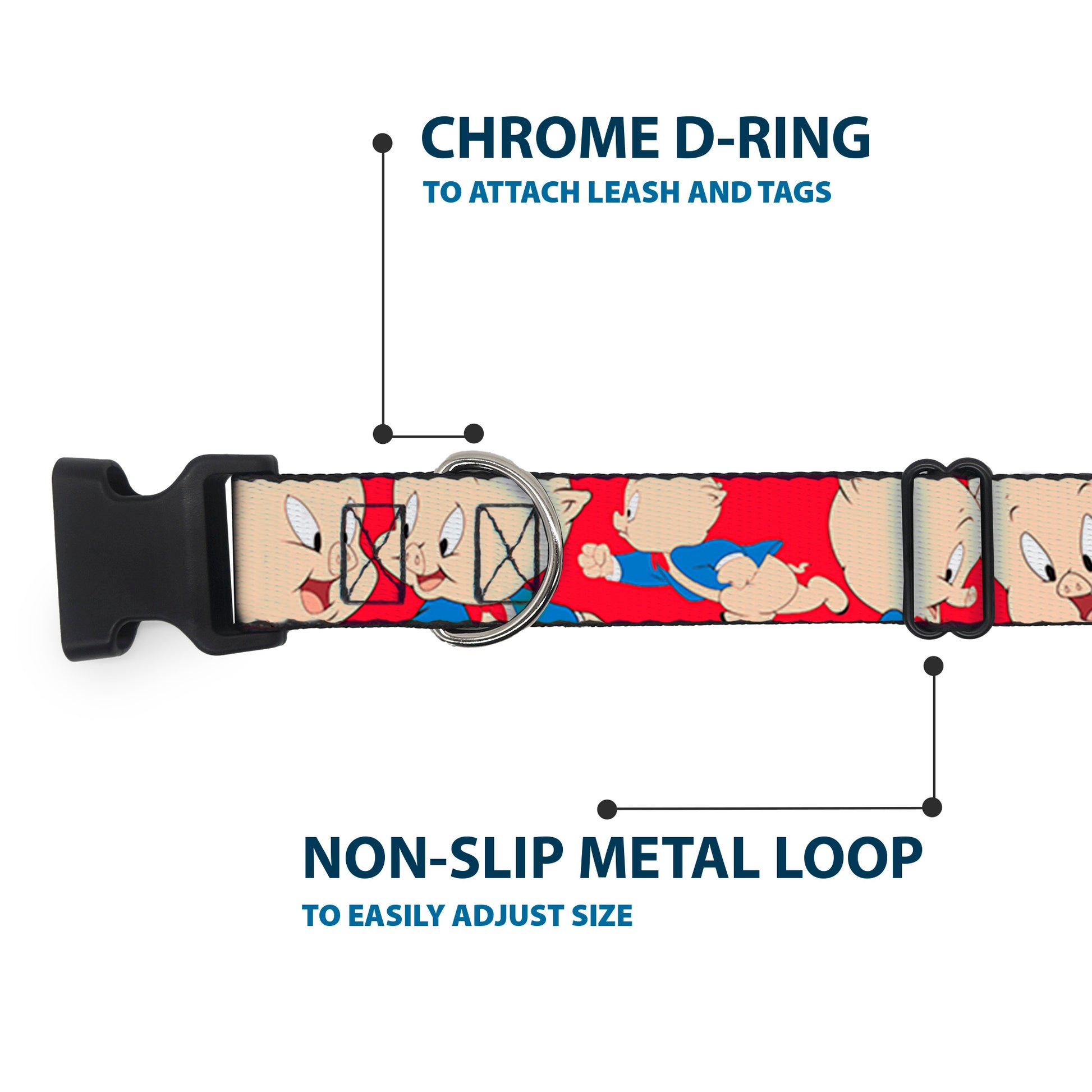 Plastic Clip Collar - Porky Pig Expressions Red Plastic Clip Collars Looney Tunes