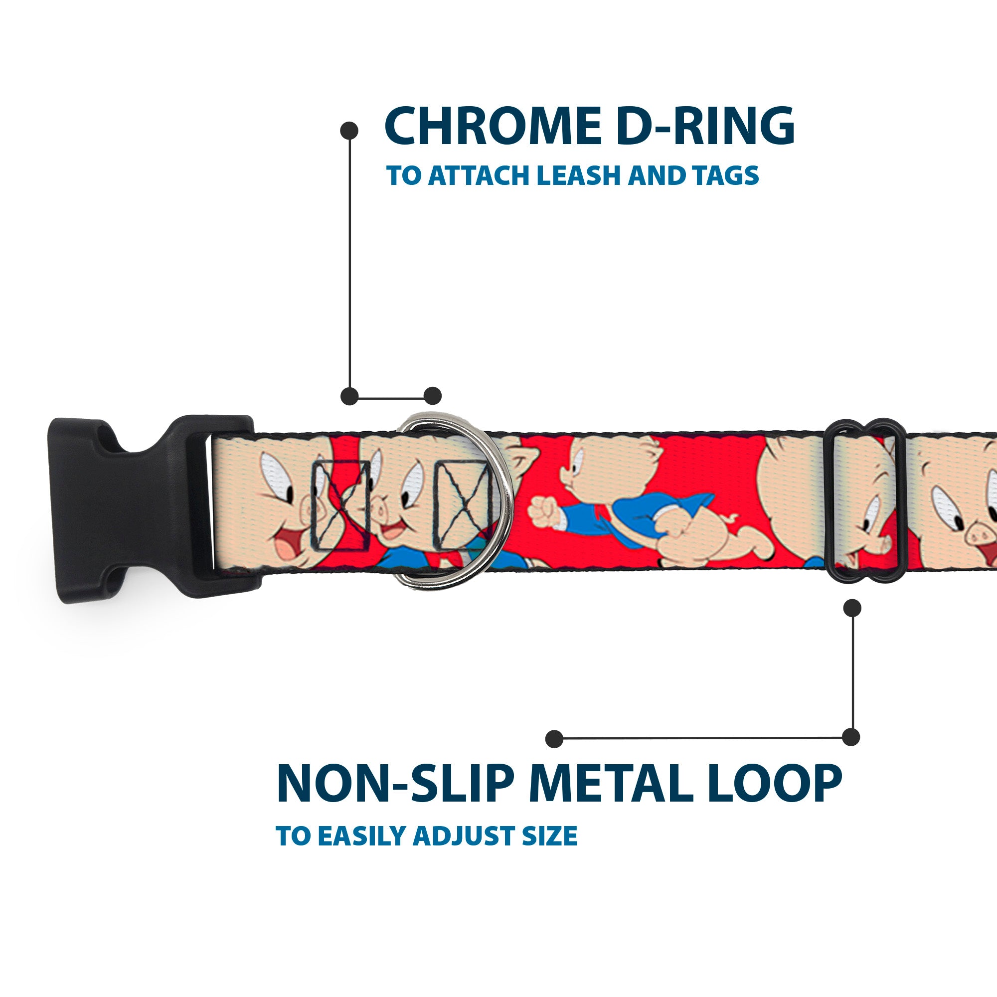 Plastic Clip Collar - Porky Pig Expressions Red Plastic Clip Collars Looney Tunes