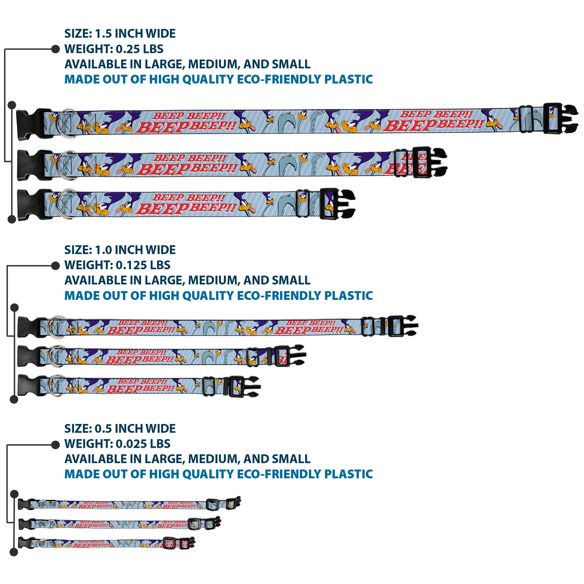 Plastic Clip Collar - MEEP MEEP!! w/Road Runner Poses Baby Blue Plastic Clip Collars Looney Tunes