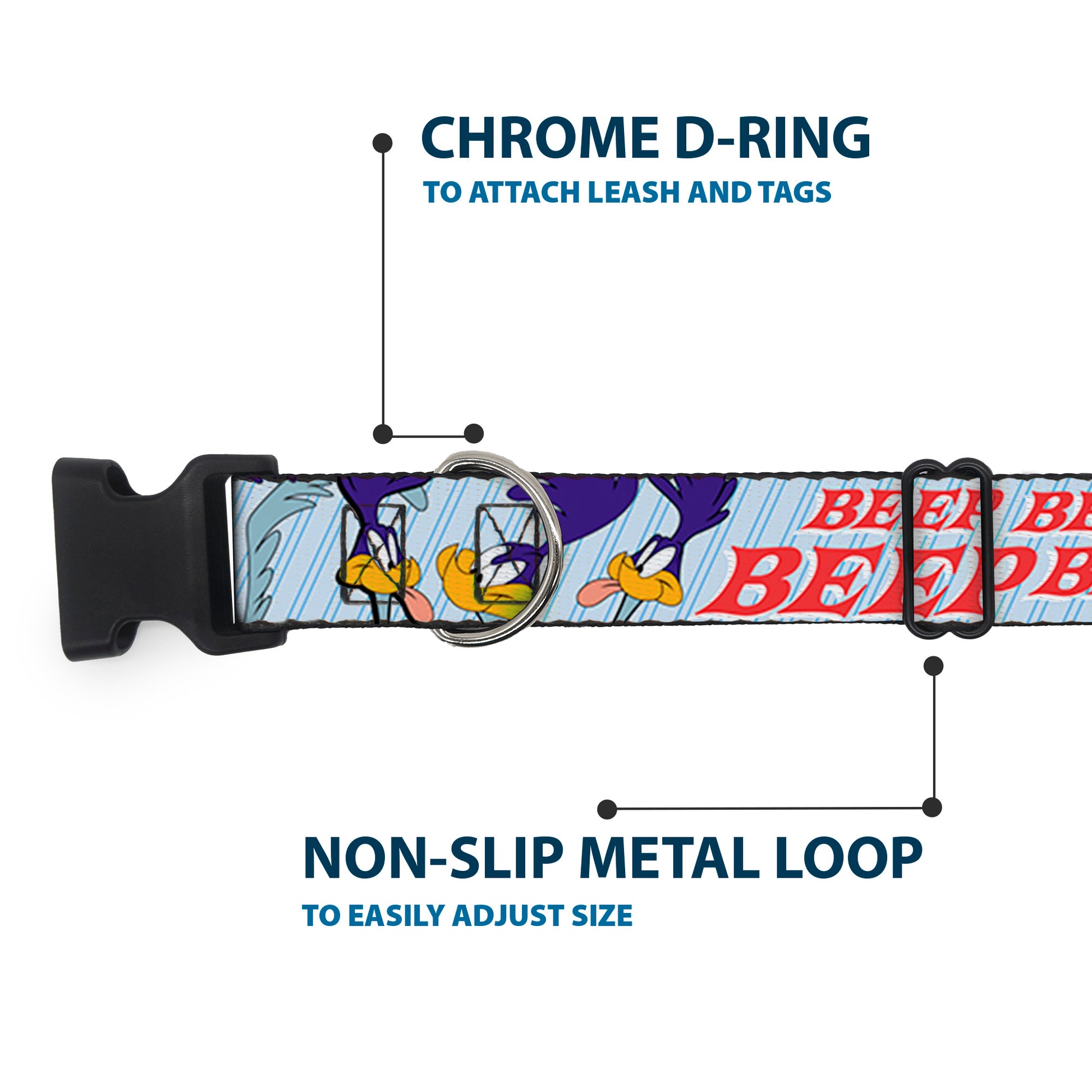 Plastic Clip Collar - MEEP MEEP!! w/Road Runner Poses Baby Blue Plastic Clip Collars Looney Tunes