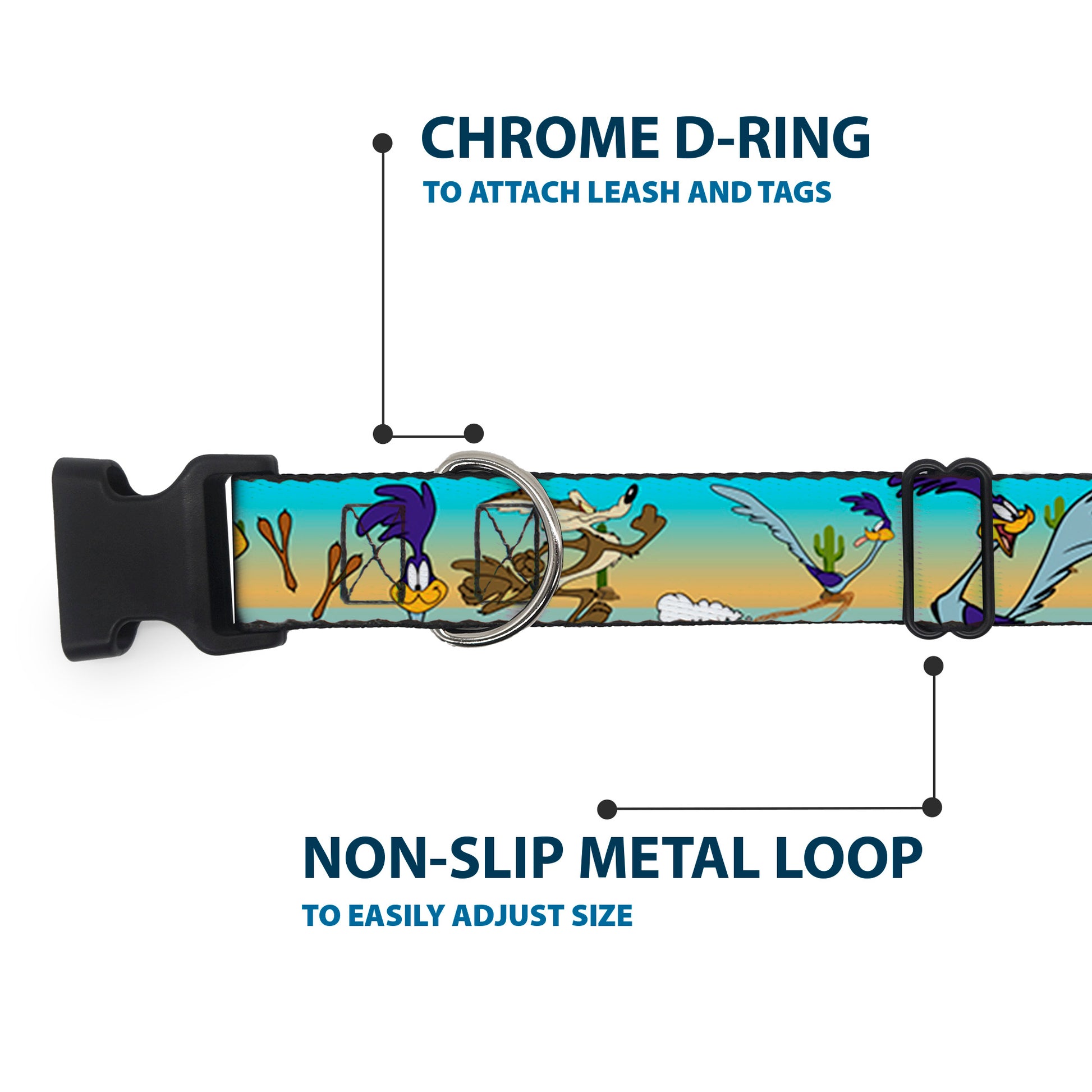 Plastic Clip Collar - Road Runner/Wile E. Coyote Scene1 Brown Fade Plastic Clip Collars Looney Tunes