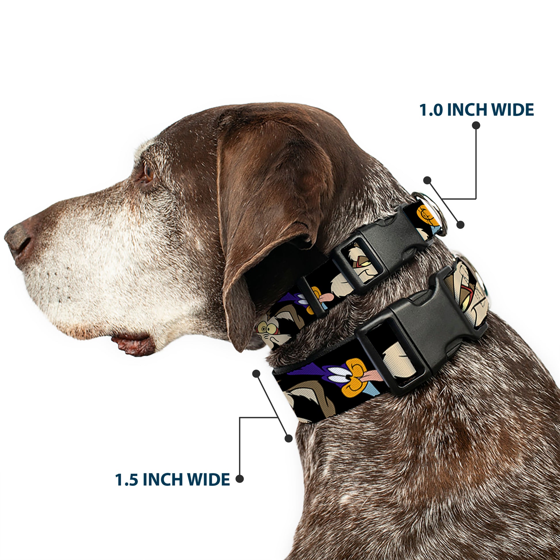 Plastic Clip Collar - Road Runner/Wile E. Coyote Expressions CLOSE-UP Black Plastic Clip Collars Looney Tunes