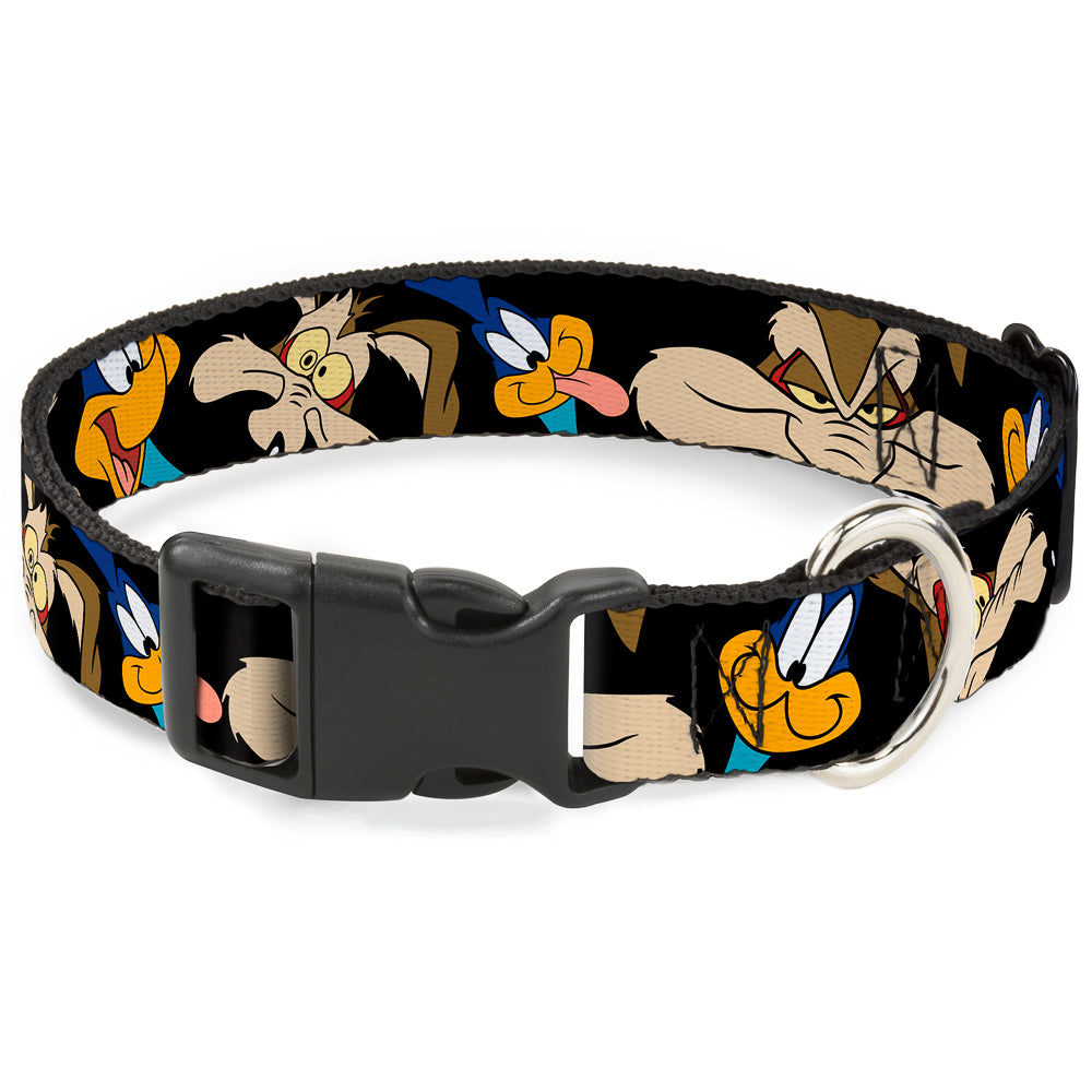 Plastic Clip Collar - Road Runner/Wile E. Coyote Expressions CLOSE-UP Black Plastic Clip Collars Looney Tunes