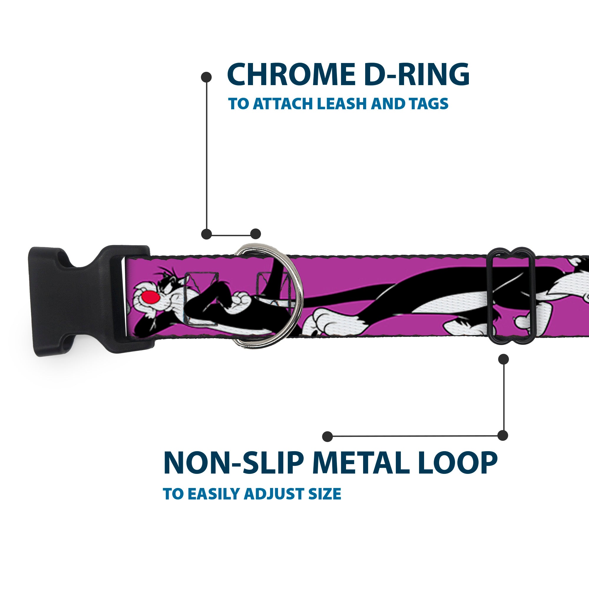 Plastic Clip Collar - Sylvester the Cat Poses Purple Plastic Clip Collars Looney Tunes