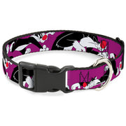 Plastic Clip Collar - Sylvester the Cat Poses Purple Plastic Clip Collars Looney Tunes