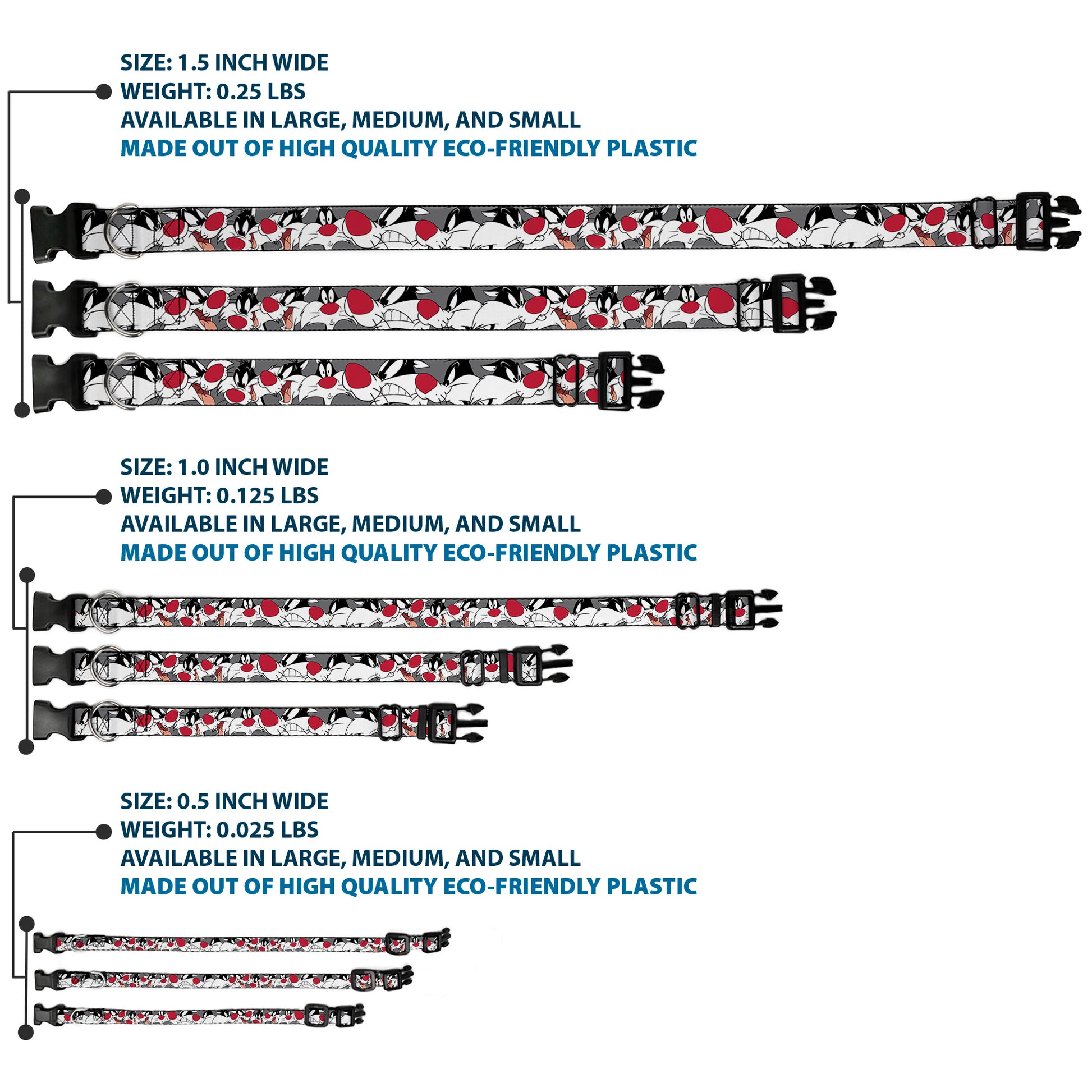 Plastic Clip Collar - Sylvester the Cat Expressions Gray Plastic Clip Collars Looney Tunes