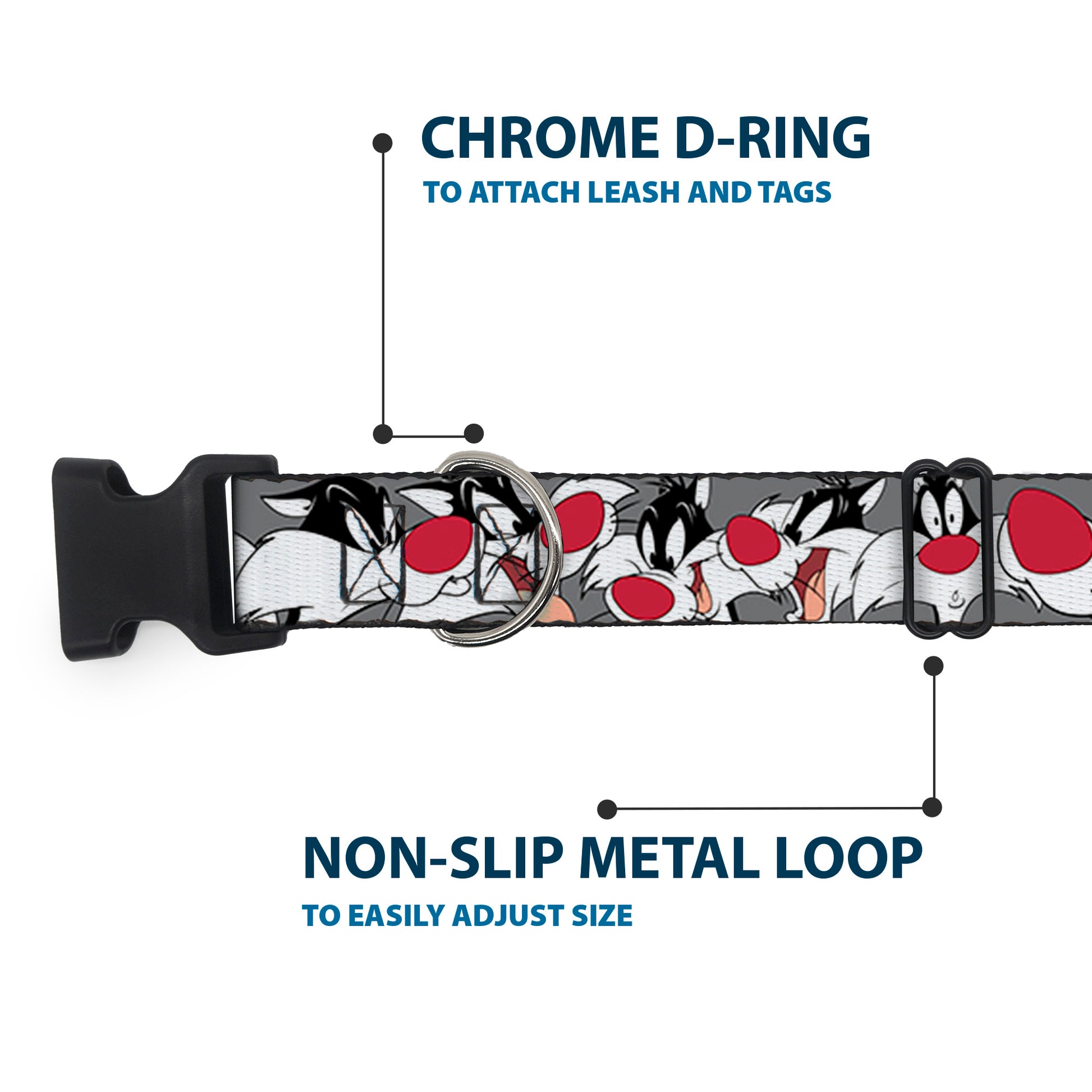 Plastic Clip Collar - Sylvester the Cat Expressions Gray Plastic Clip Collars Looney Tunes