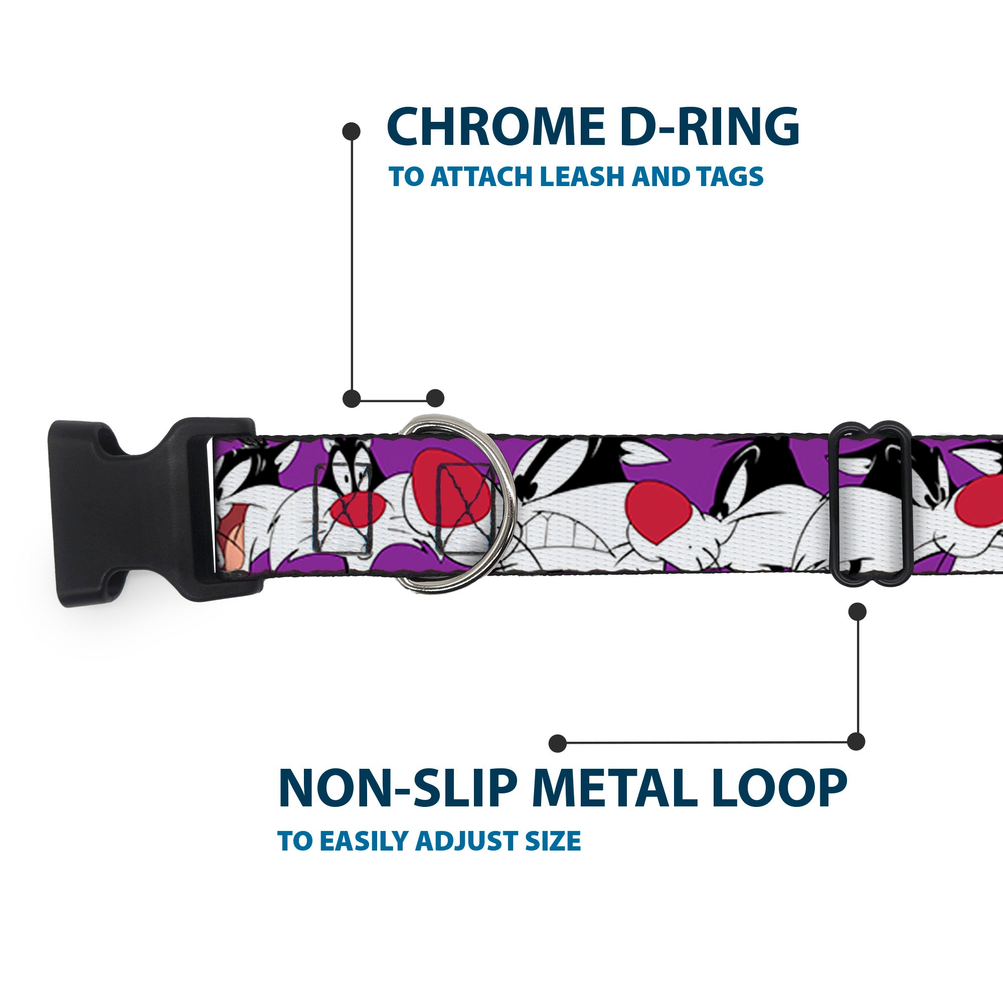 Plastic Clip Collar - Sylvester the Cat Expressions Purple Plastic Clip Collars Looney Tunes