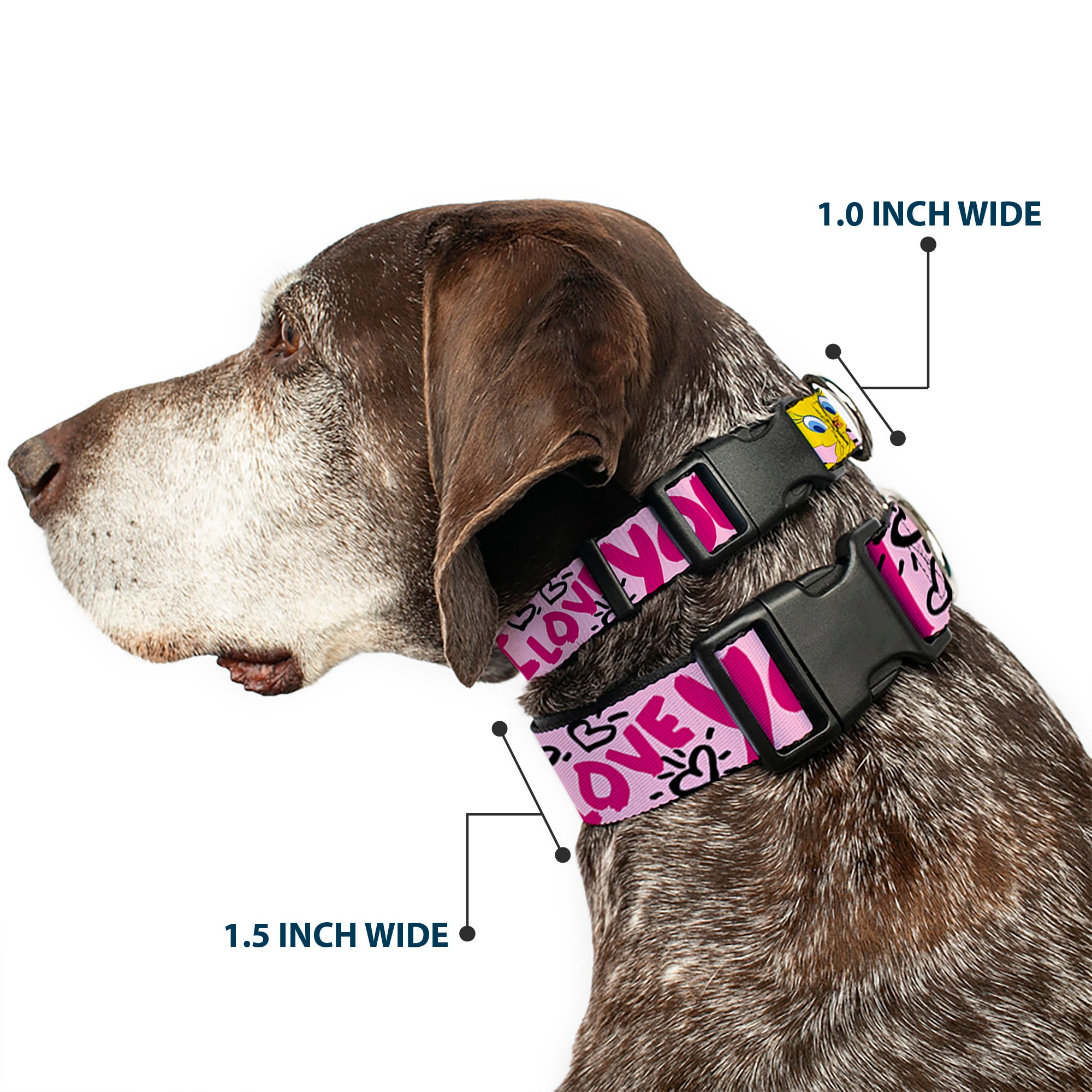 Plastic Clip Collar - Tweety Bird I LOVE YOU Pink/Black Plastic Clip Collars Looney Tunes