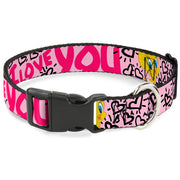 Plastic Clip Collar - Tweety Bird I LOVE YOU Pink/Black Plastic Clip Collars Looney Tunes