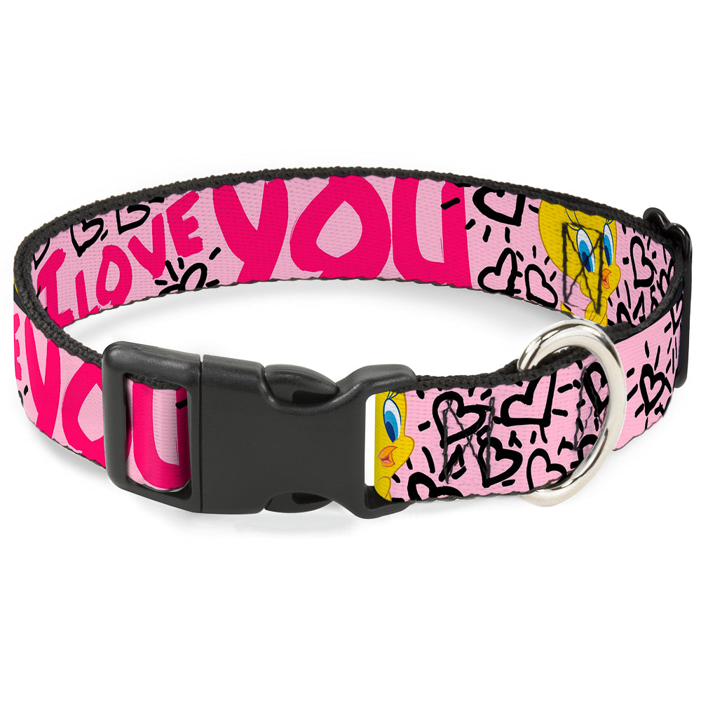 Plastic Clip Collar - Tweety Bird I LOVE YOU Pink/Black Plastic Clip Collars Looney Tunes