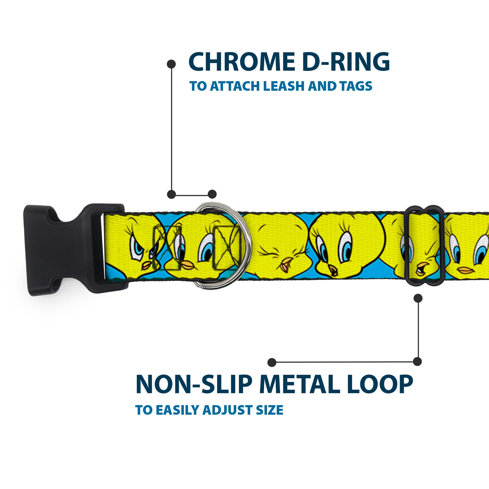 Plastic Clip Collar - Tweety Bird CLOSE-UP Expressions Baby Blue Plastic Clip Collars Looney Tunes