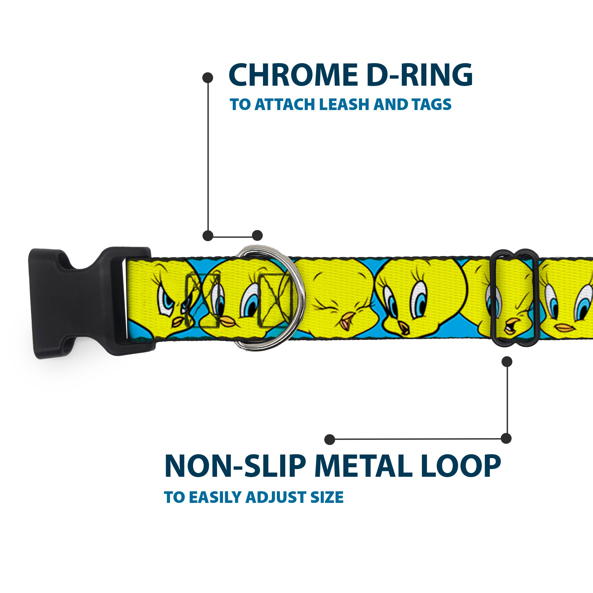 Plastic Clip Collar - Tweety Bird CLOSE-UP Expressions Baby Blue Plastic Clip Collars Looney Tunes