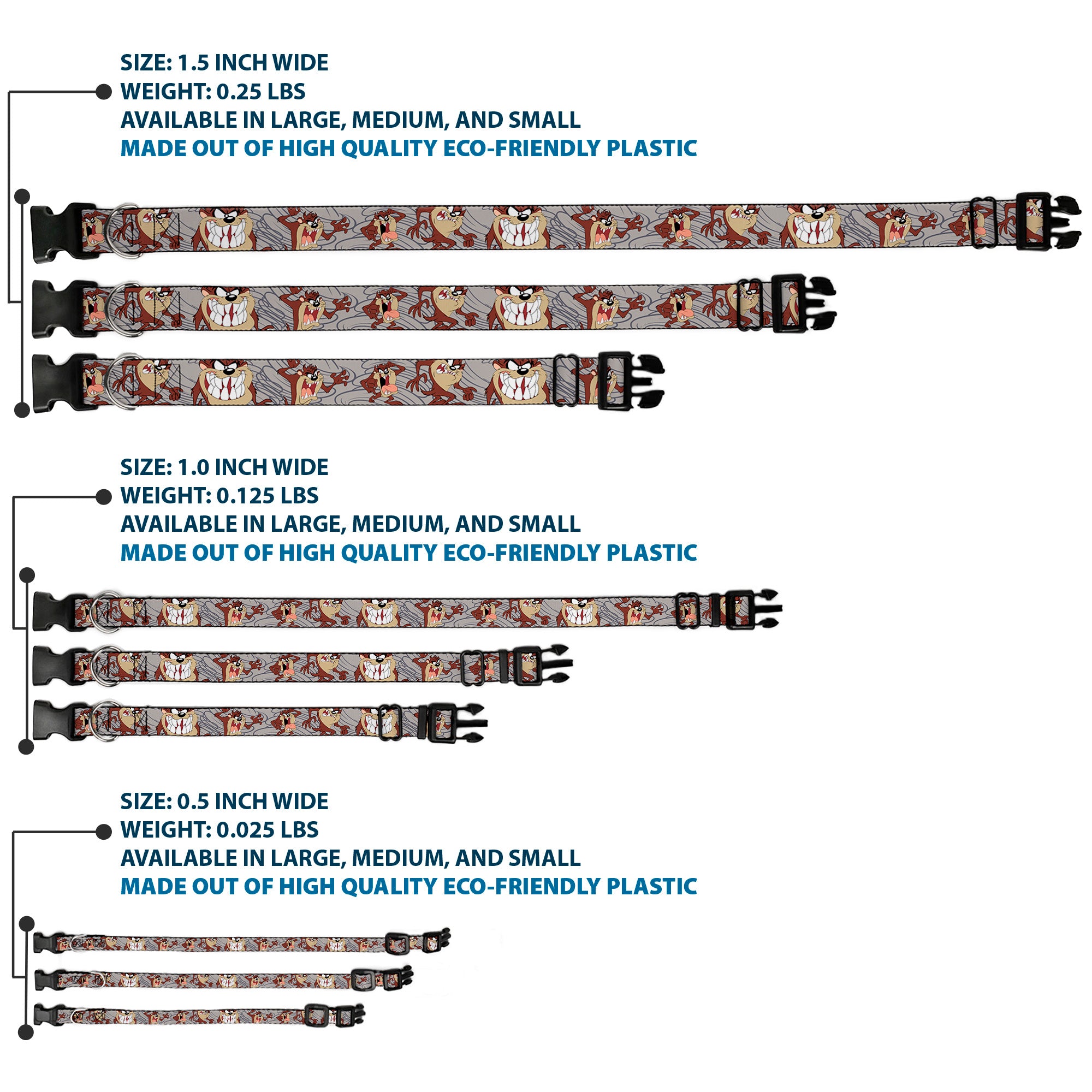Plastic Clip Collar - Tasmanian Devil Expressions Gray Swirl Plastic Clip Collars Looney Tunes