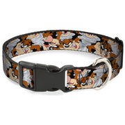 Plastic Clip Collar - Tasmanian Devil Vortex Poses Stacked Black Plastic Clip Collars Looney Tunes